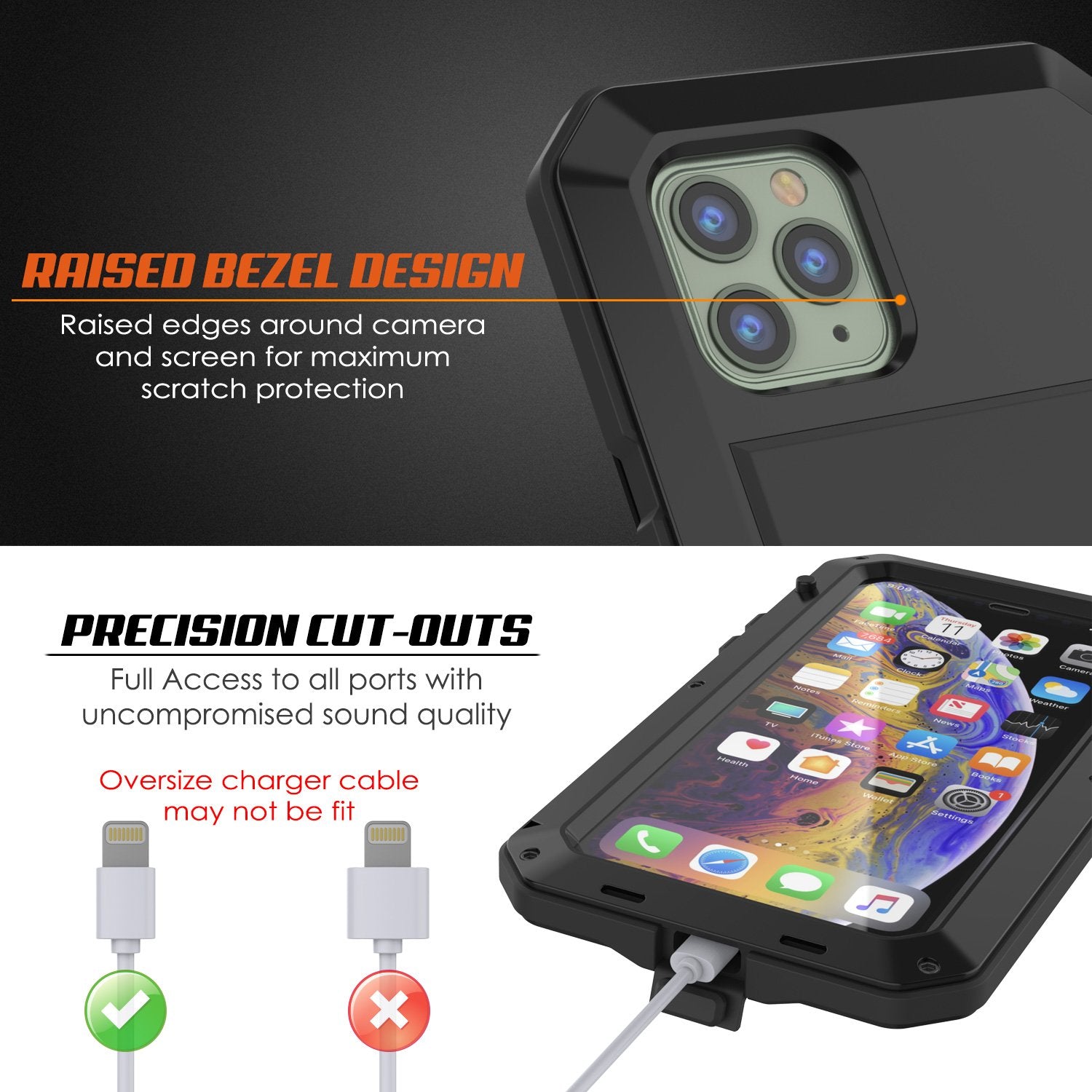 iPhone 11 Pro Max Metal Case, Heavy Duty Military Grade Armor Cover [shock proof] Full Body Hard [Black]