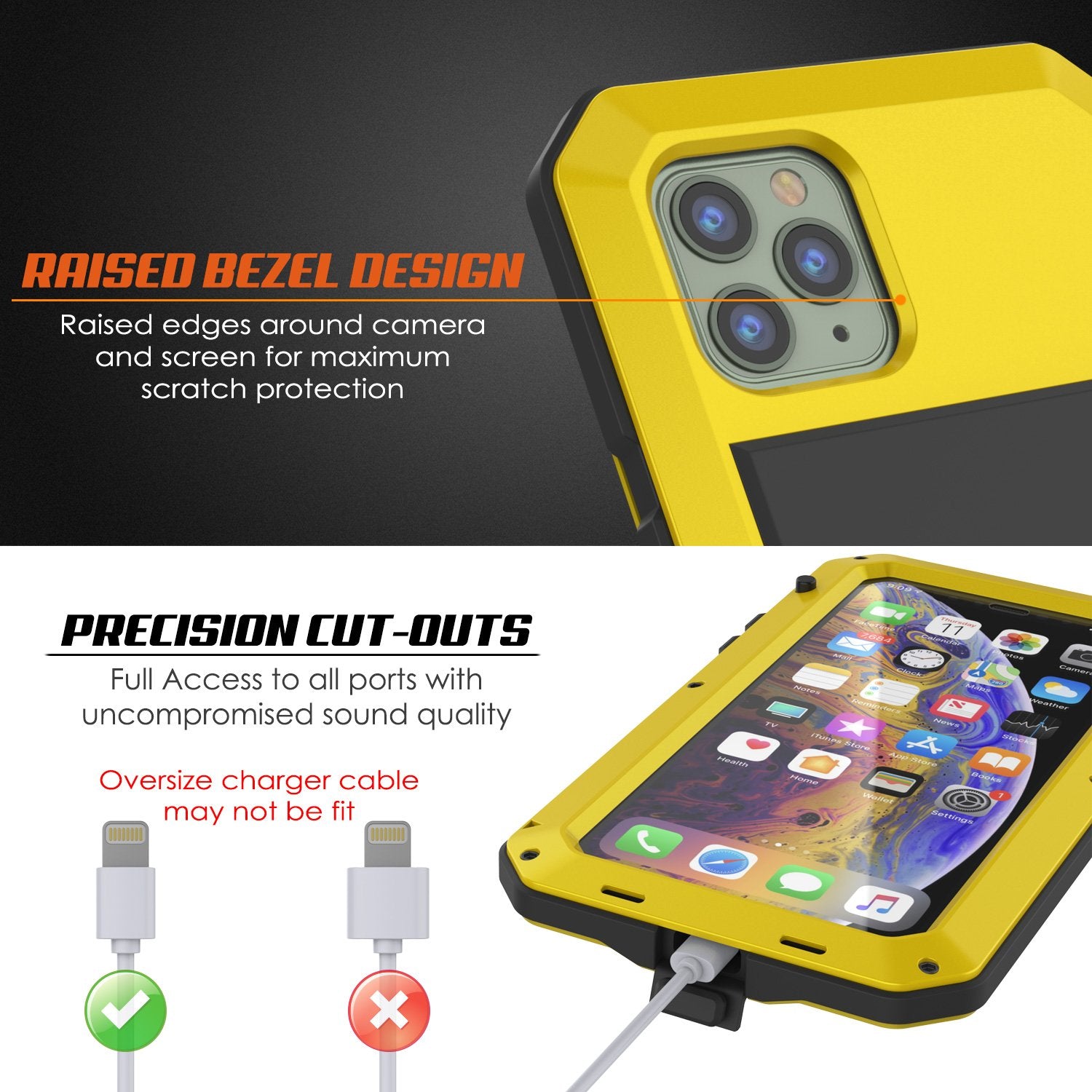 iPhone 11 Pro Max Metal Case, Heavy Duty Military Grade Armor Cover [shock proof] Full Body Hard [Neon]