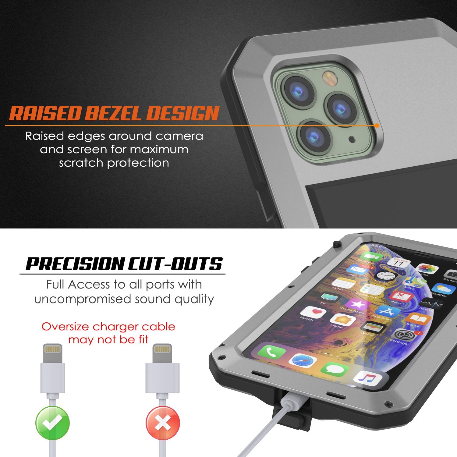 iPhone 11 Pro Max Metal Case, Heavy Duty Military Grade Armor Cover [shock proof] Full Body Hard [Silver]