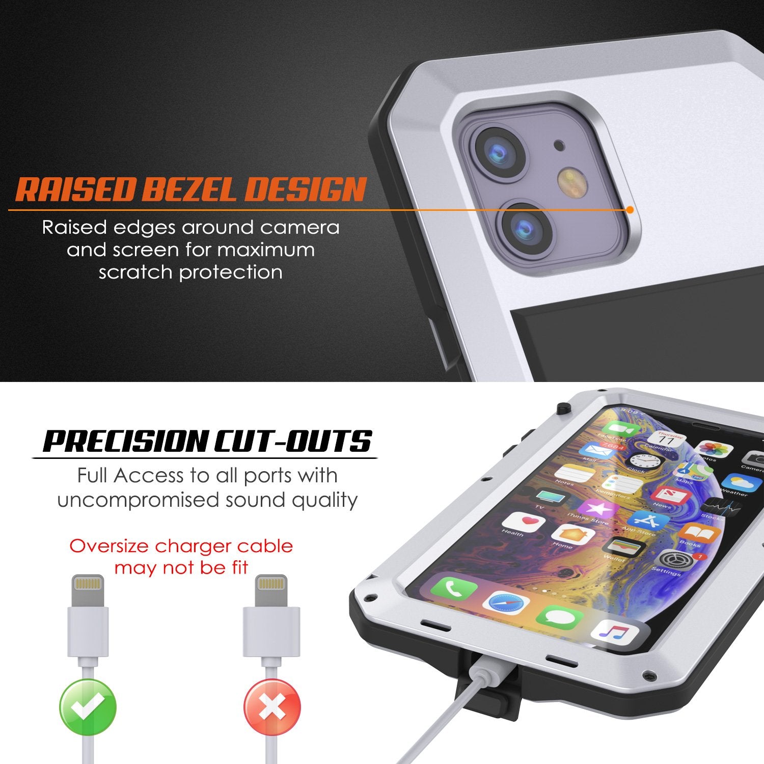 iPhone 11 Metal Case, Heavy Duty Military Grade Armor Cover [shock proof] Full Body Hard [White]