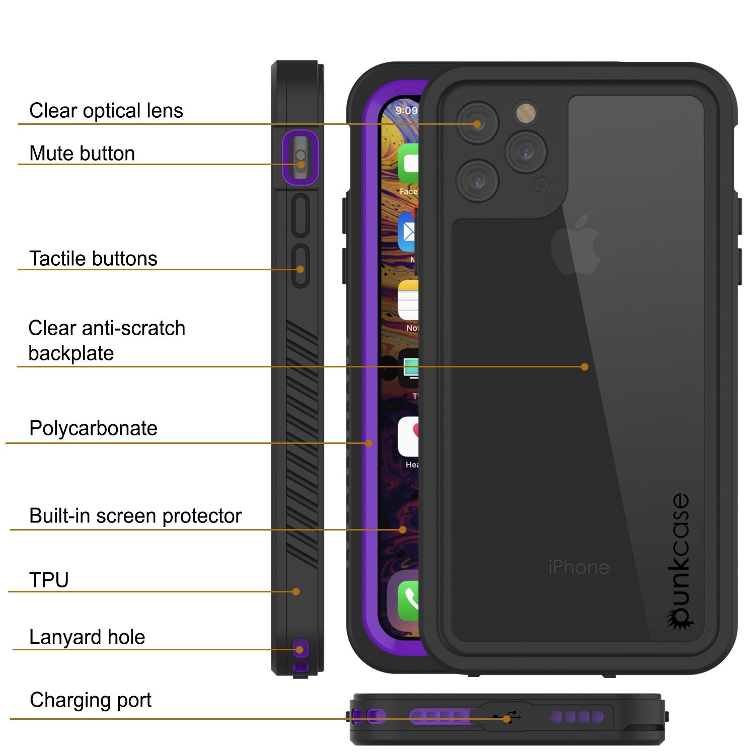 iPhone 11 Pro Max Waterproof Case, Punkcase [Extreme Series] Armor Cover W/ Built In Screen Protector [Purple]