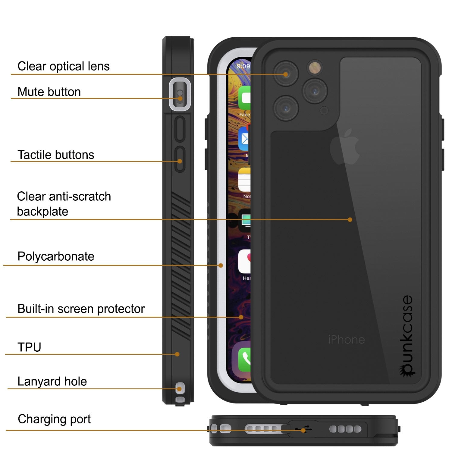 iPhone 11 Pro Max Waterproof Case, Punkcase [Extreme Series] Armor Cover W/ Built In Screen Protector [White]