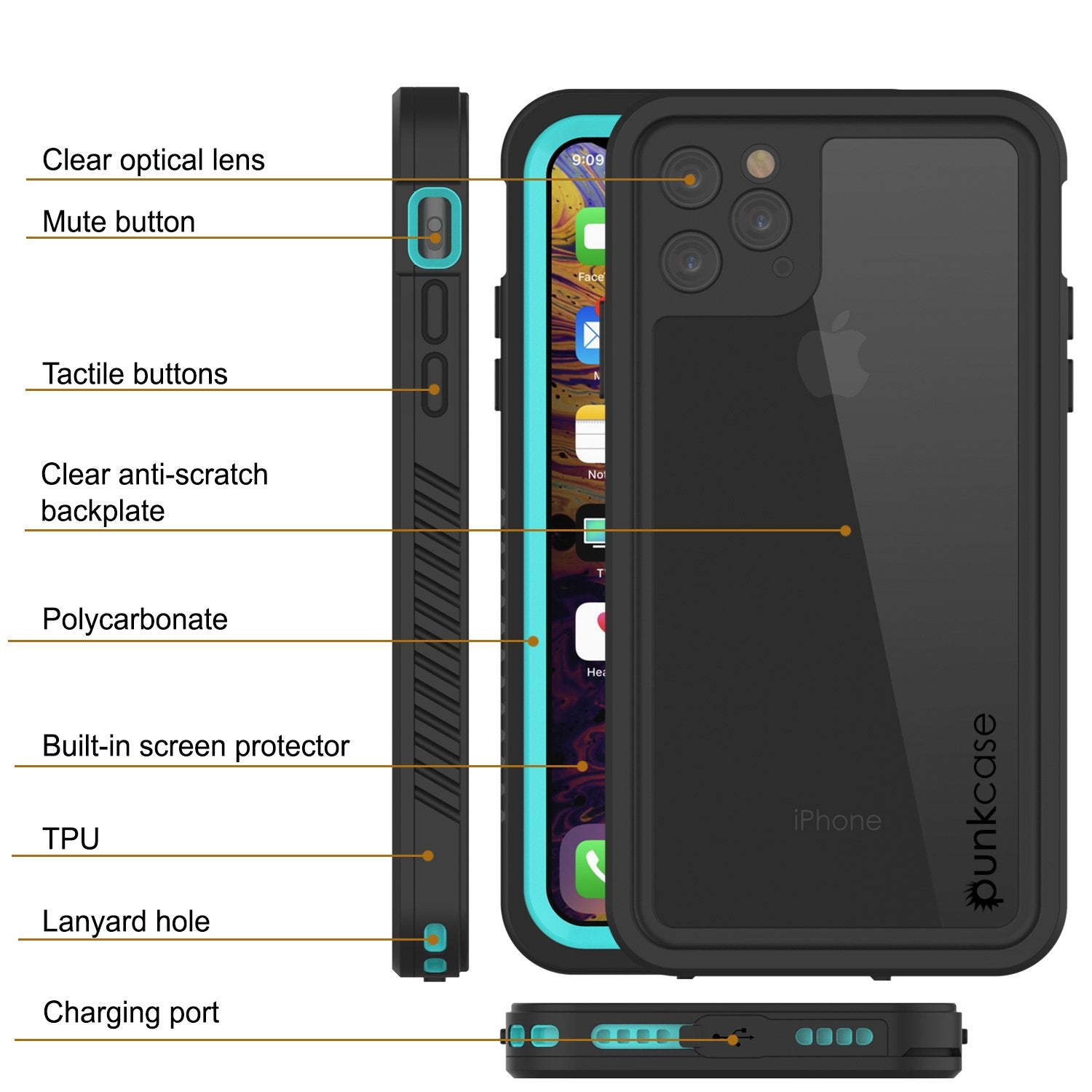 iPhone 11 Pro Max Waterproof Case, Punkcase [Extreme Series] Armor Cover W/ Built In Screen Protector [Teal]