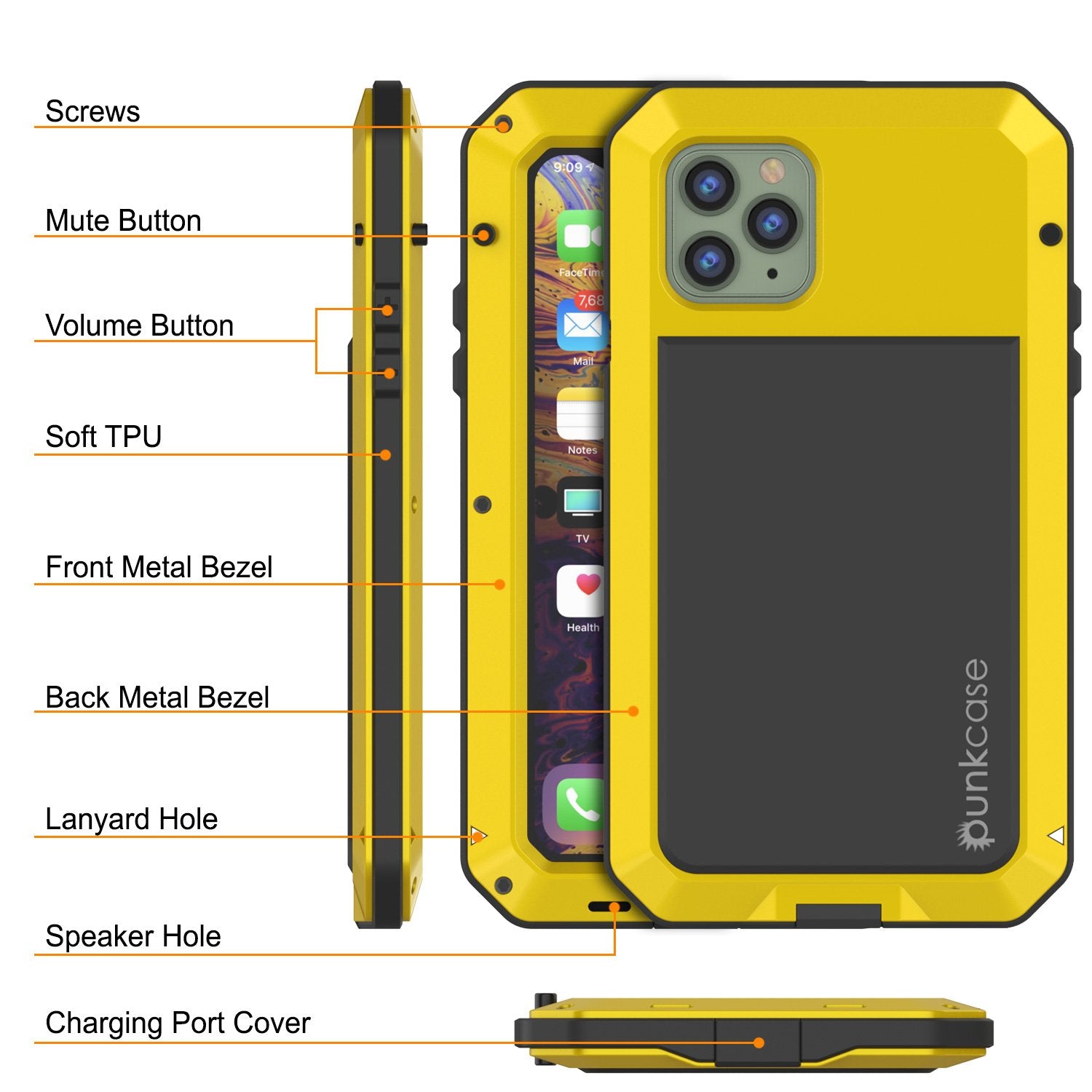 iPhone 11 Pro Max Metal Case, Heavy Duty Military Grade Armor Cover [shock proof] Full Body Hard [Neon]