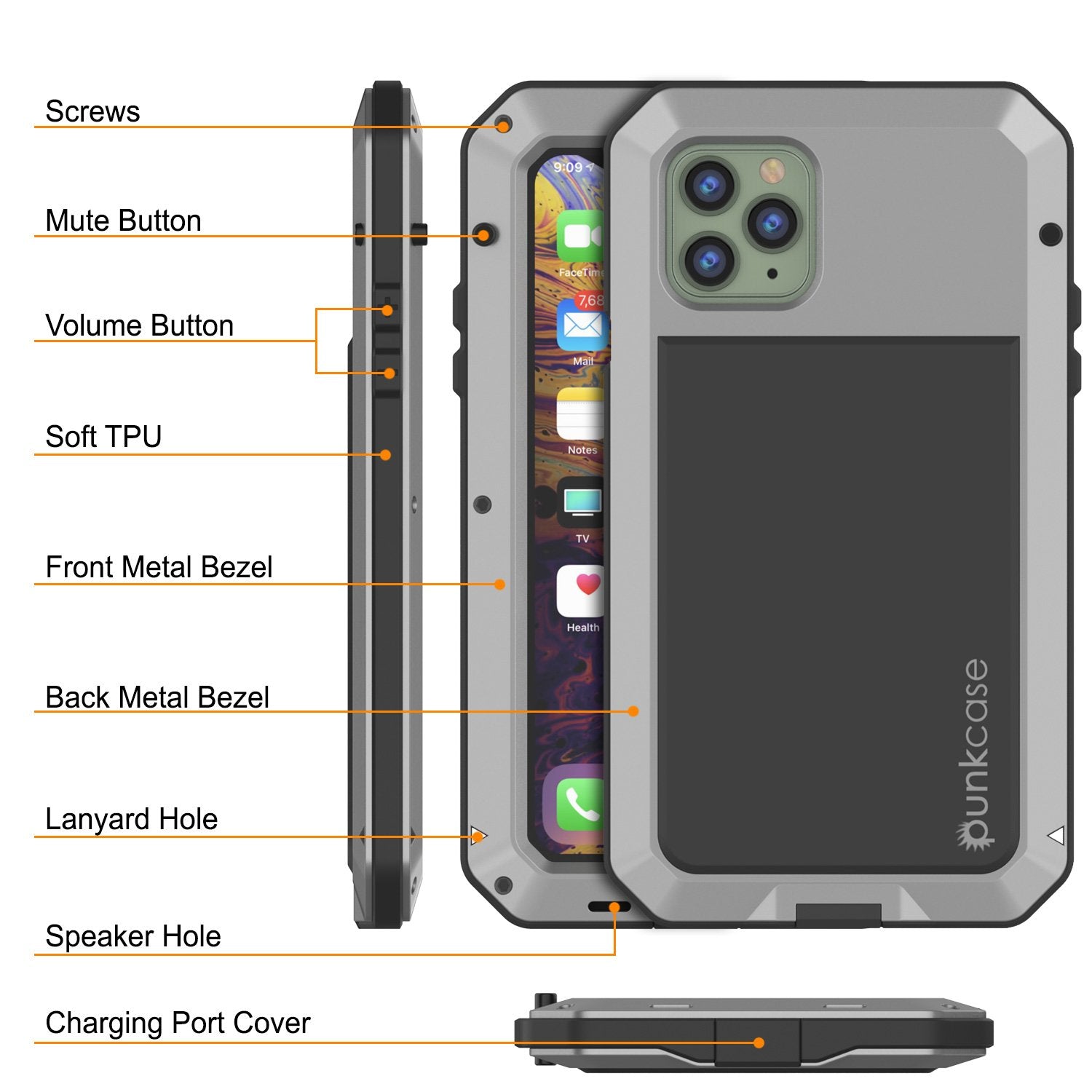 iPhone 11 Pro Max Metal Case, Heavy Duty Military Grade Armor Cover [shock proof] Full Body Hard [Silver]