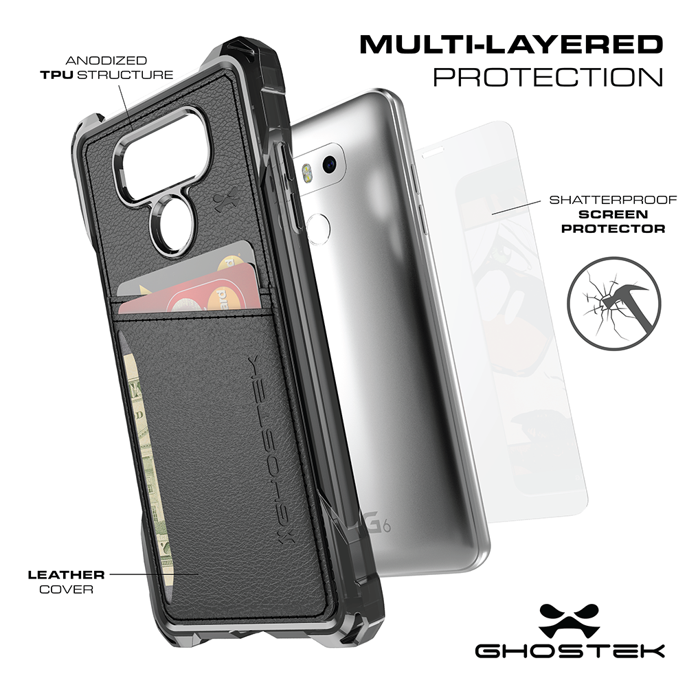 LG G6 Wallet Case, Ghostek Exec Gold Series | Slim Armor Hybrid Impact Bumper | TPU PU Leather Credit Card Slot Holder Sleeve Cover - PunkCase NZ
