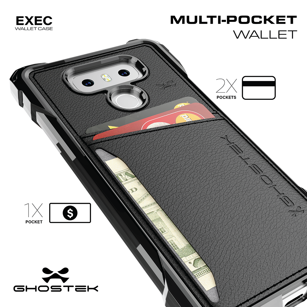 LG G6 Wallet Case, Ghostek Exec Pink Series | Slim Armor Hybrid Impact Bumper | TPU PU Leather Credit Card Slot Holder Sleeve Cover - PunkCase NZ