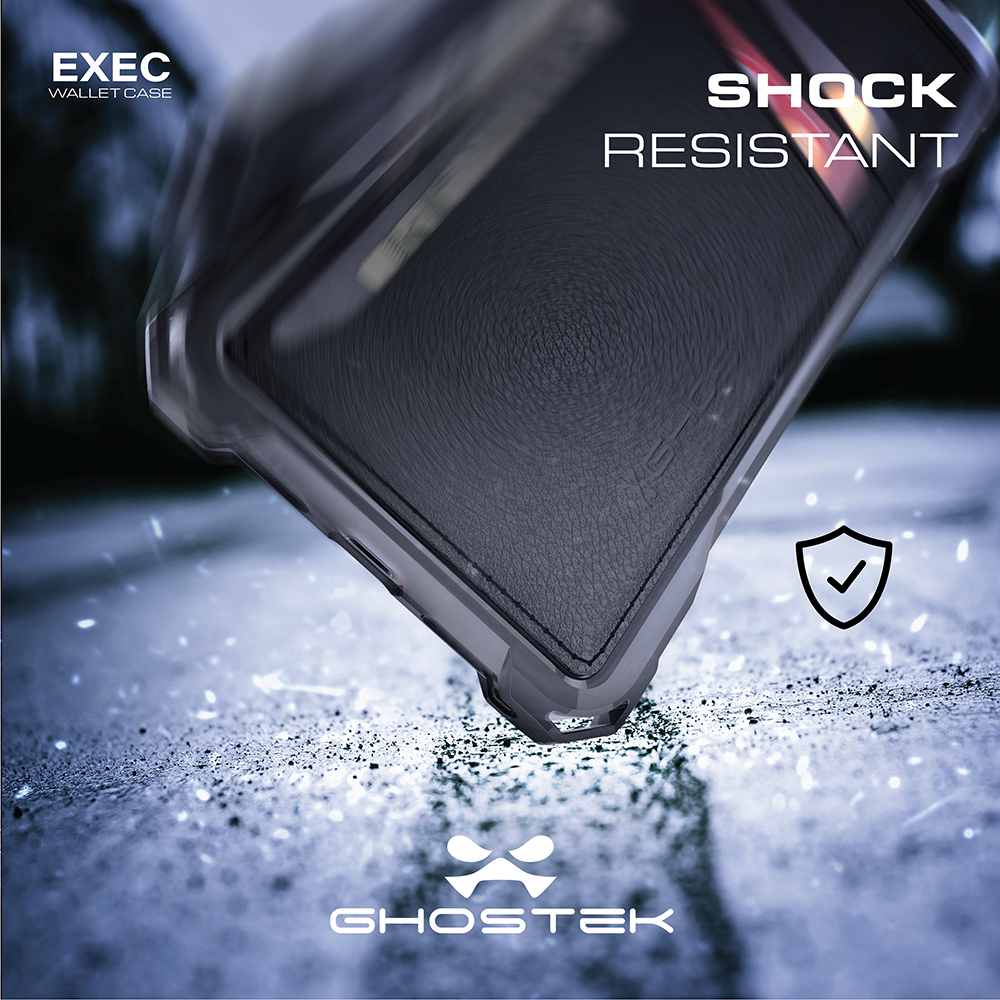 LG G6 Wallet Case, Ghostek Exec Black Series | Slim Armor Hybrid Impact Bumper | TPU PU Leather Credit Card Slot Holder Sleeve Cover - PunkCase NZ