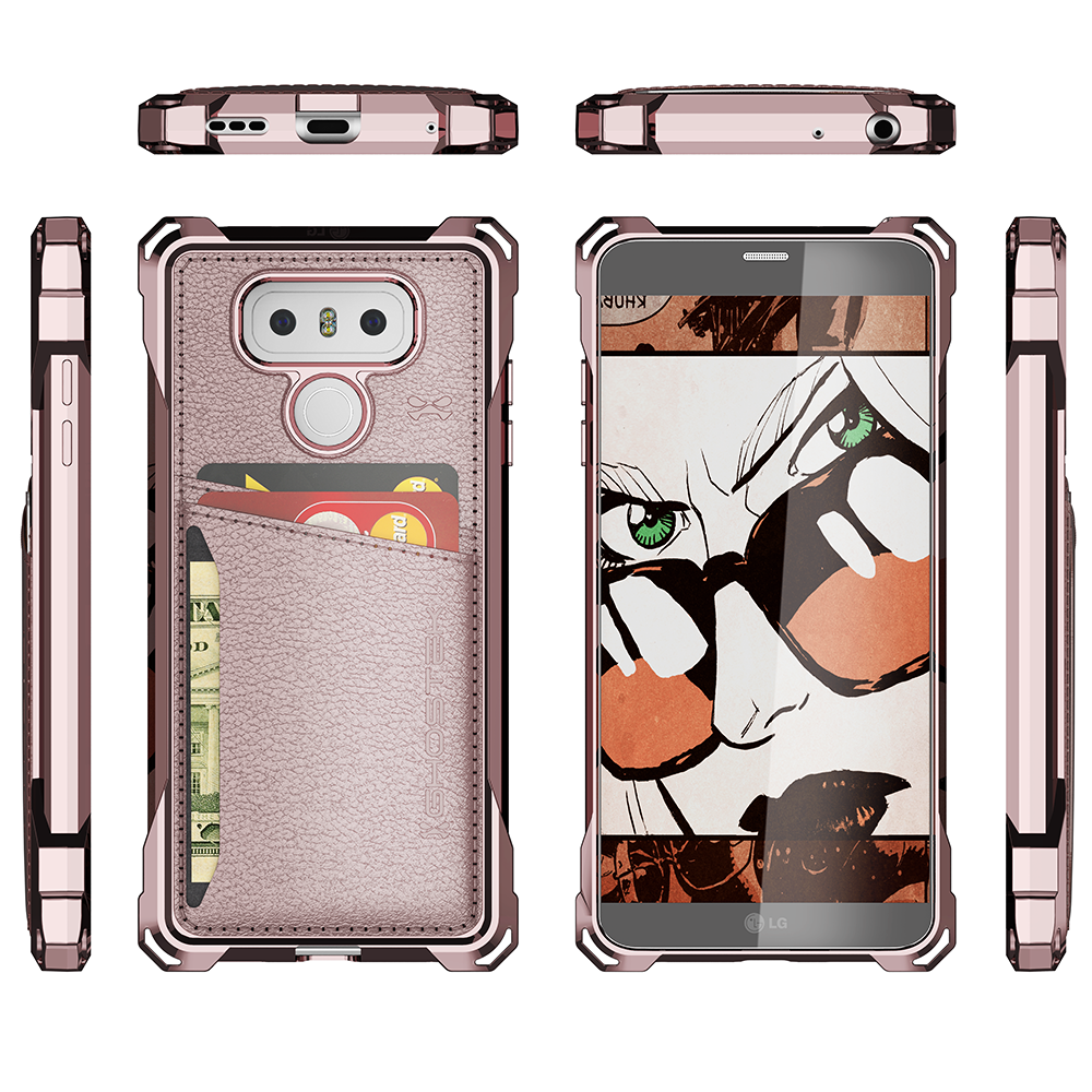 LG G6 Wallet Case, Ghostek Exec Pink Series | Slim Armor Hybrid Impact Bumper | TPU PU Leather Credit Card Slot Holder Sleeve Cover - PunkCase NZ