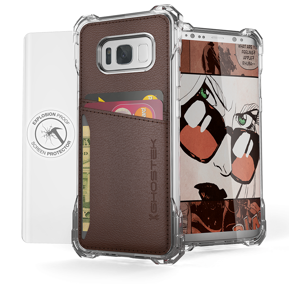 Galaxy S8+ Plus Wallet Case, Ghostek Exec Brown Series | Slim Armor Hybrid Impact Bumper | TPU PU Leather Credit Card Slot Holder Sleeve Cover - PunkCase NZ