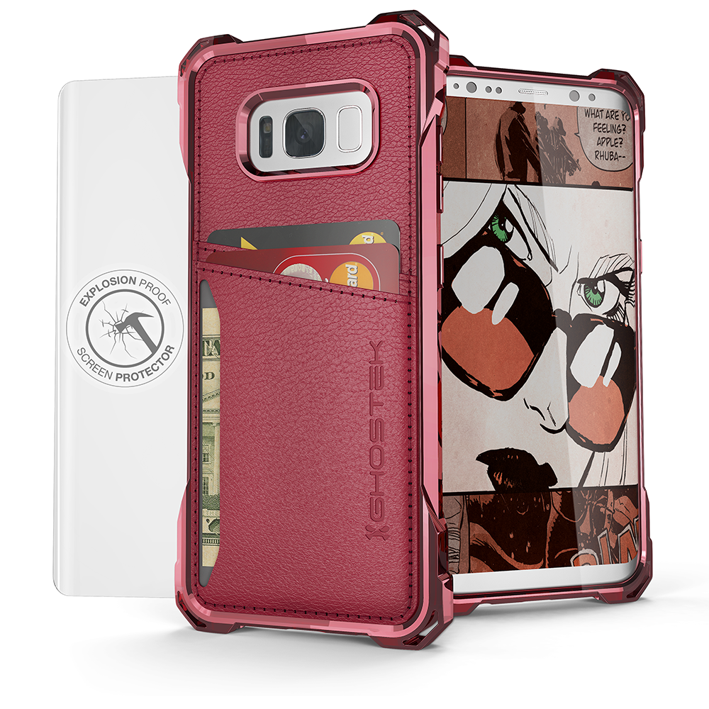 Galaxy S8 Wallet Case, Ghostek Exec Red Series | Slim Armor Hybrid Impact Bumper | TPU PU Leather Credit Card Slot Holder Sleeve Cover - PunkCase NZ