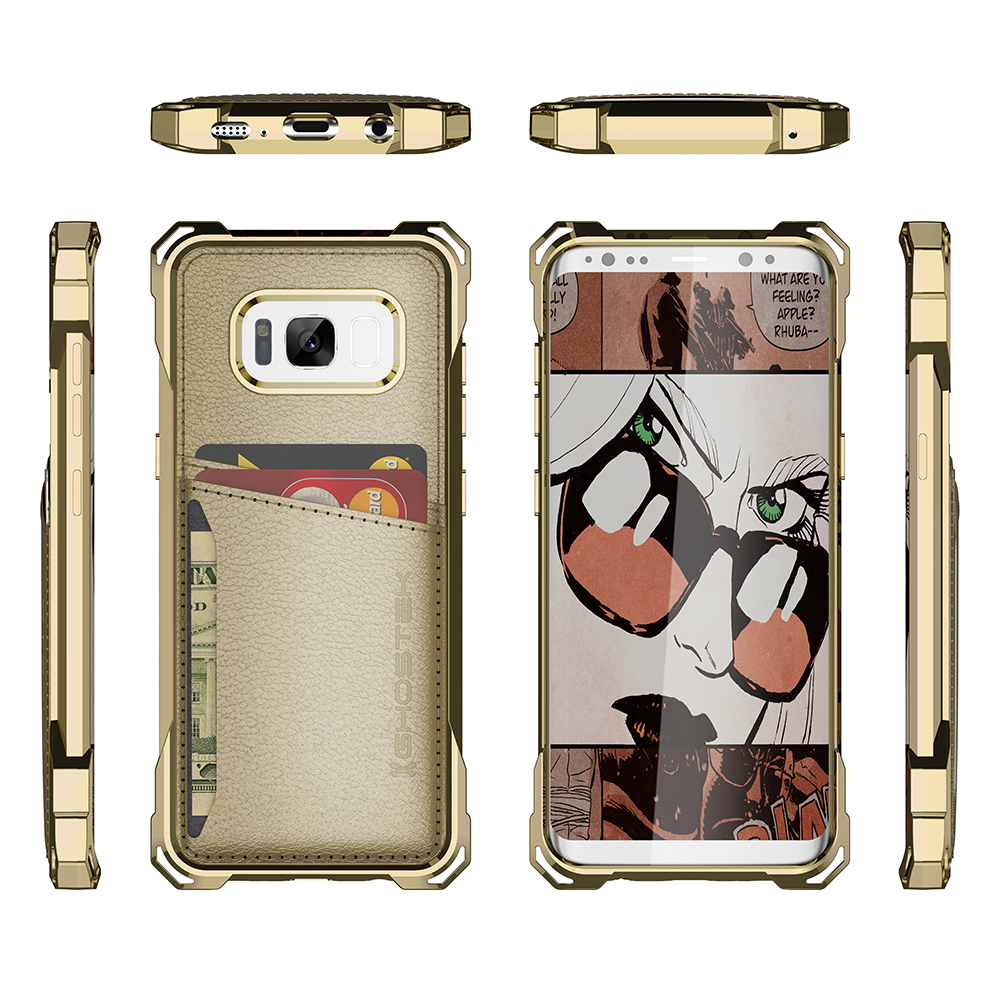 Galaxy S8+ Plus Wallet Case, Ghostek Exec Gold Series | Slim Armor Hybrid Impact Bumper | TPU PU Leather Credit Card Slot Holder Sleeve Cover - PunkCase NZ