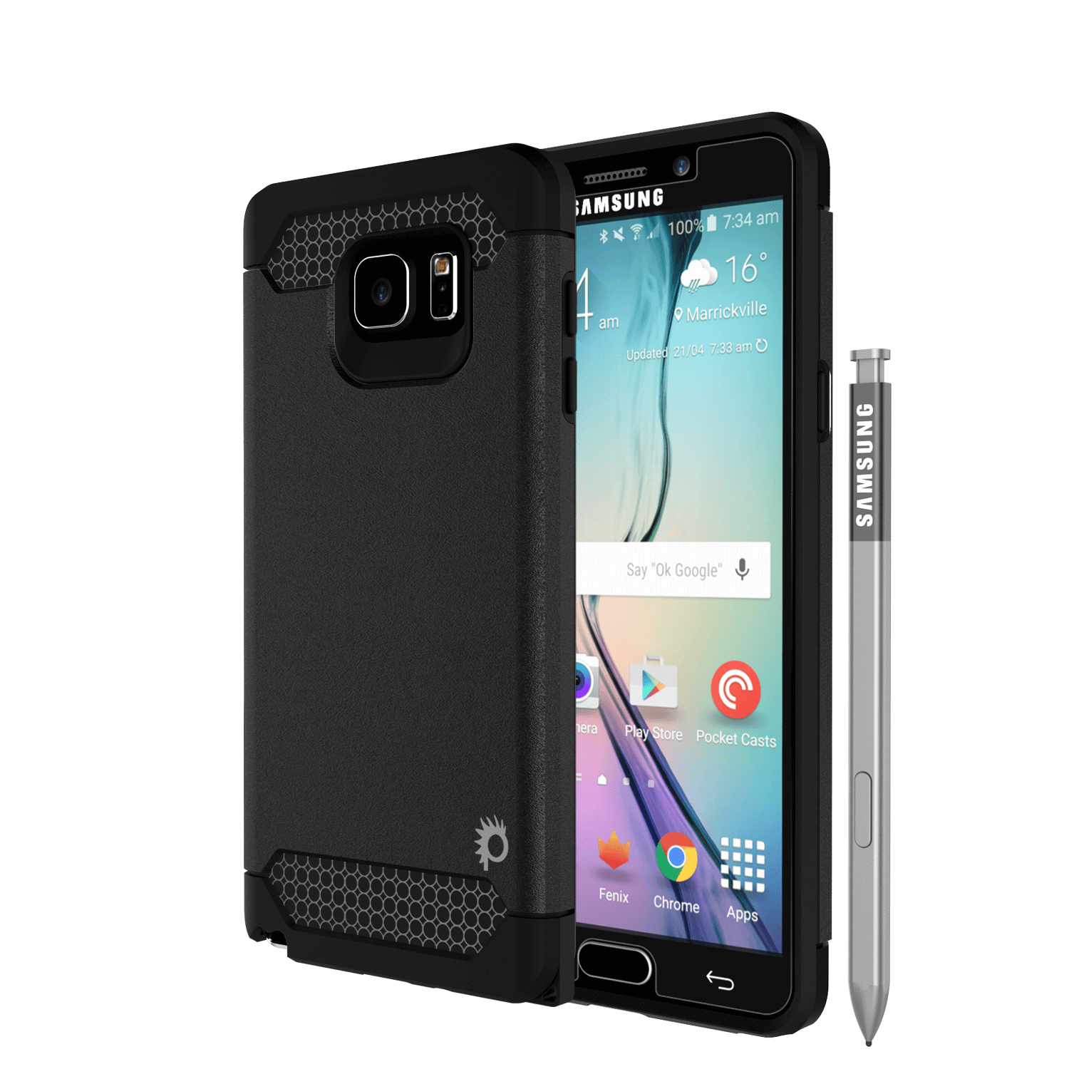 Galaxy Note 5 Case PunkCase Galactic Black Series Slim Armor Soft Cover Case w/ Tempered Glass