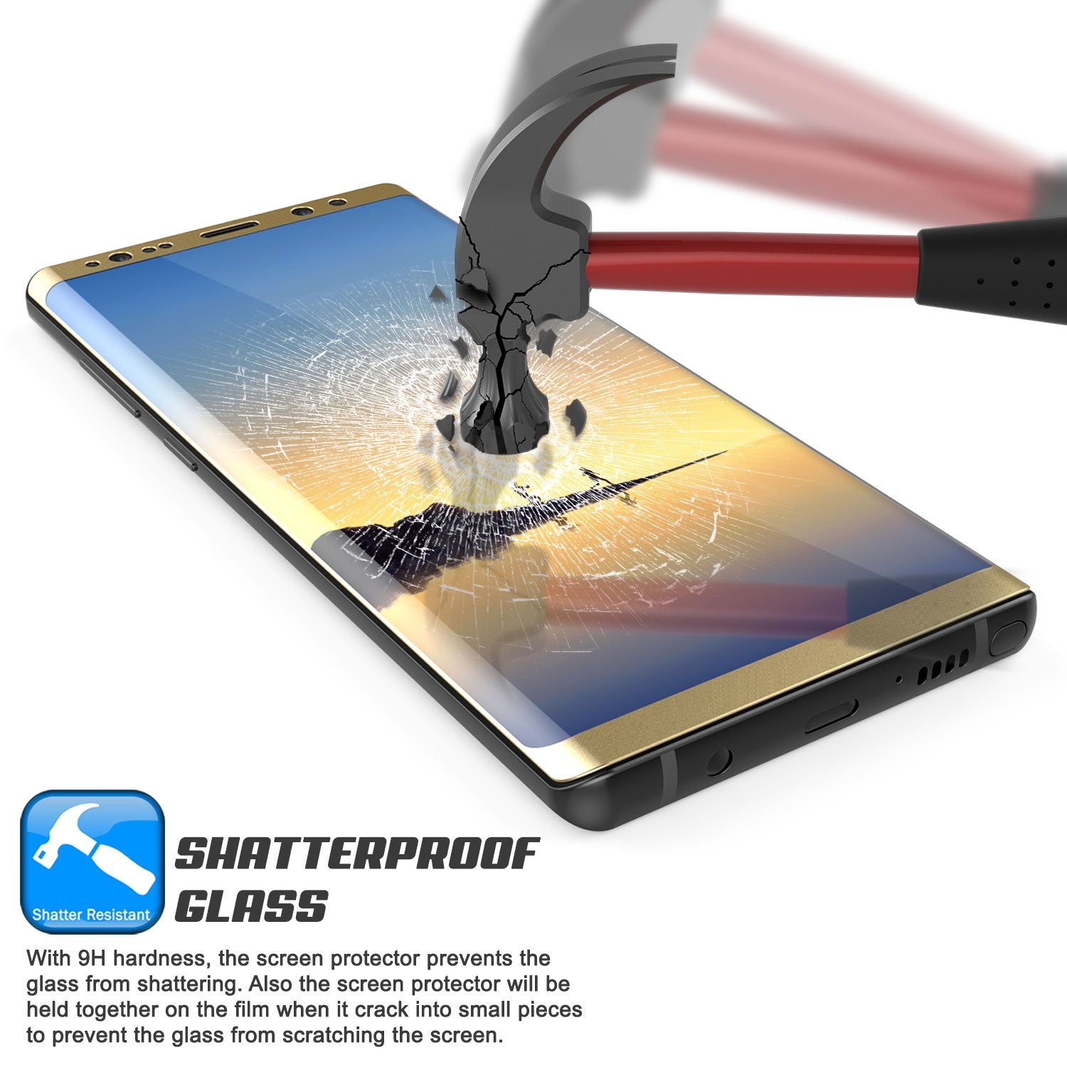 Galaxy Note 8  Gold Punkcase Glass SHIELD Tempered Glass Screen Protector 0.33mm Thick 9H Glass - PunkCase NZ