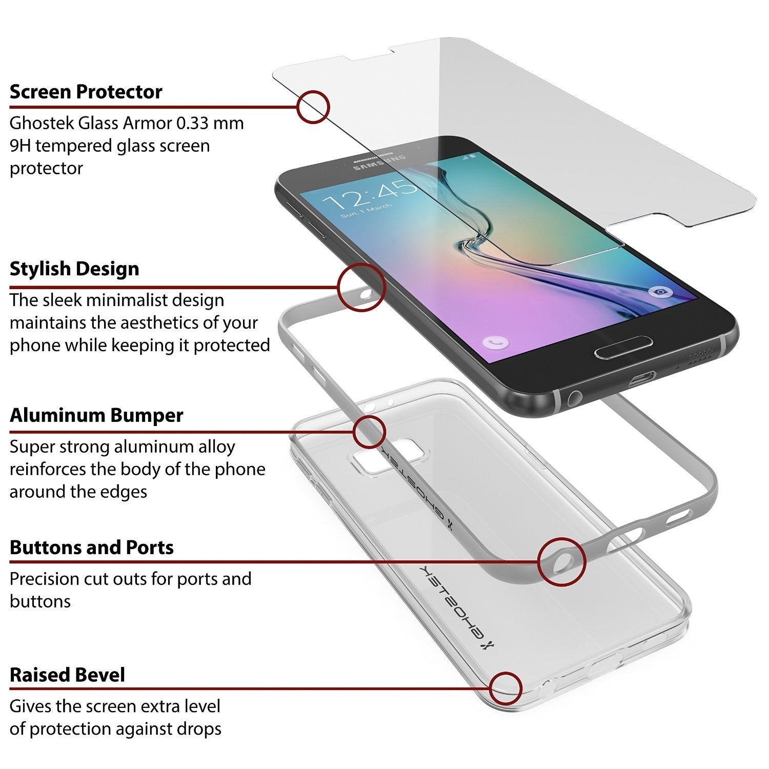 Galaxy S6 Case, Ghostek Cloak Series Silver  Slim Premium Protective Hybrid Impact Glass Armor - PunkCase NZ