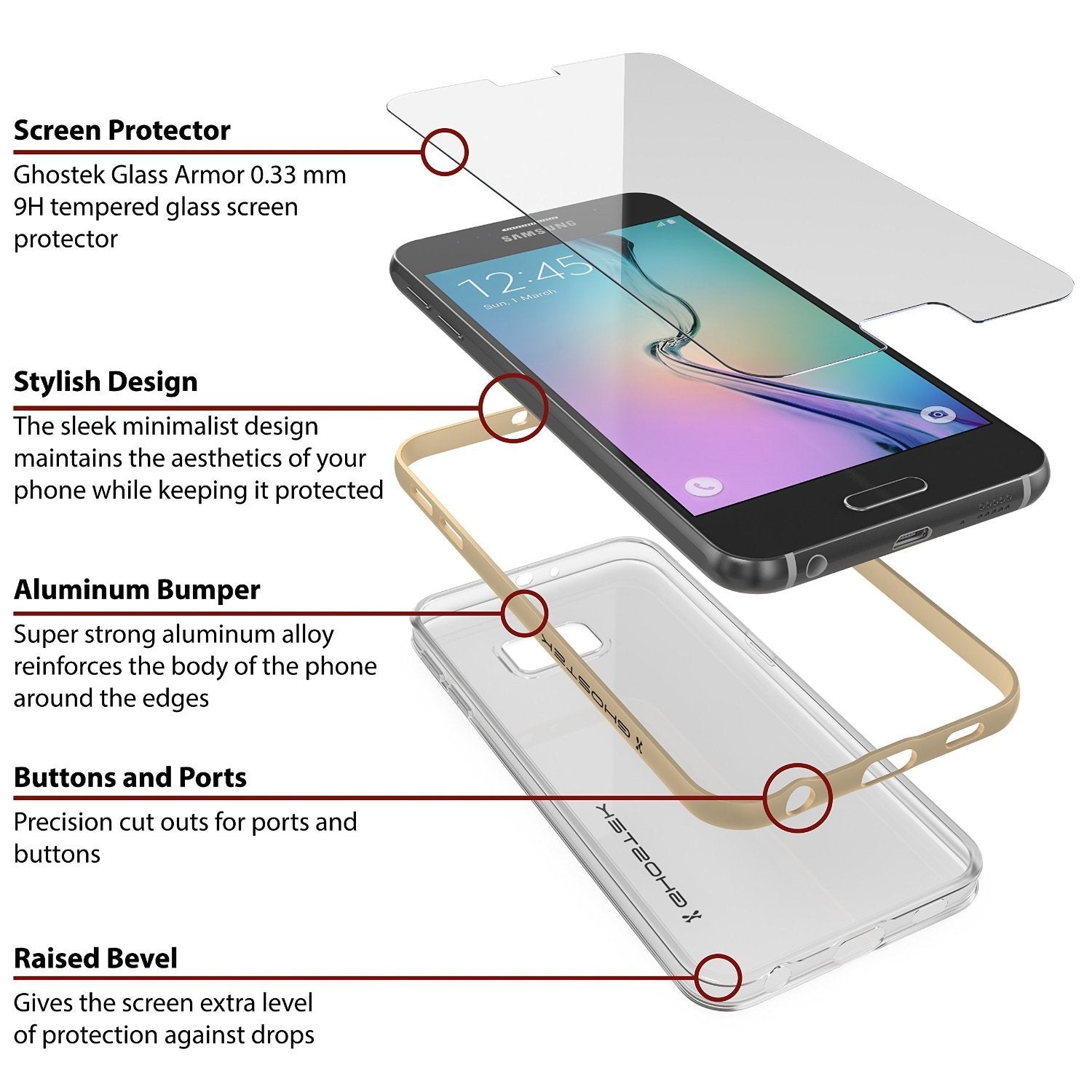 Galaxy S6 Case, Ghostek Cloak Series Gold  Slim Premium Protective Hybrid Impact Glass Armor - PunkCase NZ
