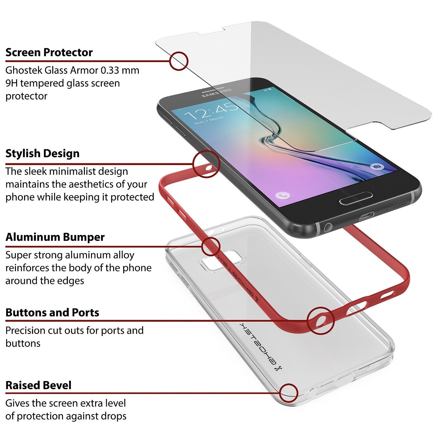 Galaxy S6 Case, Ghostek Cloak Series Red  Slim Premium Protective Hybrid Impact Glass Armor - PunkCase NZ