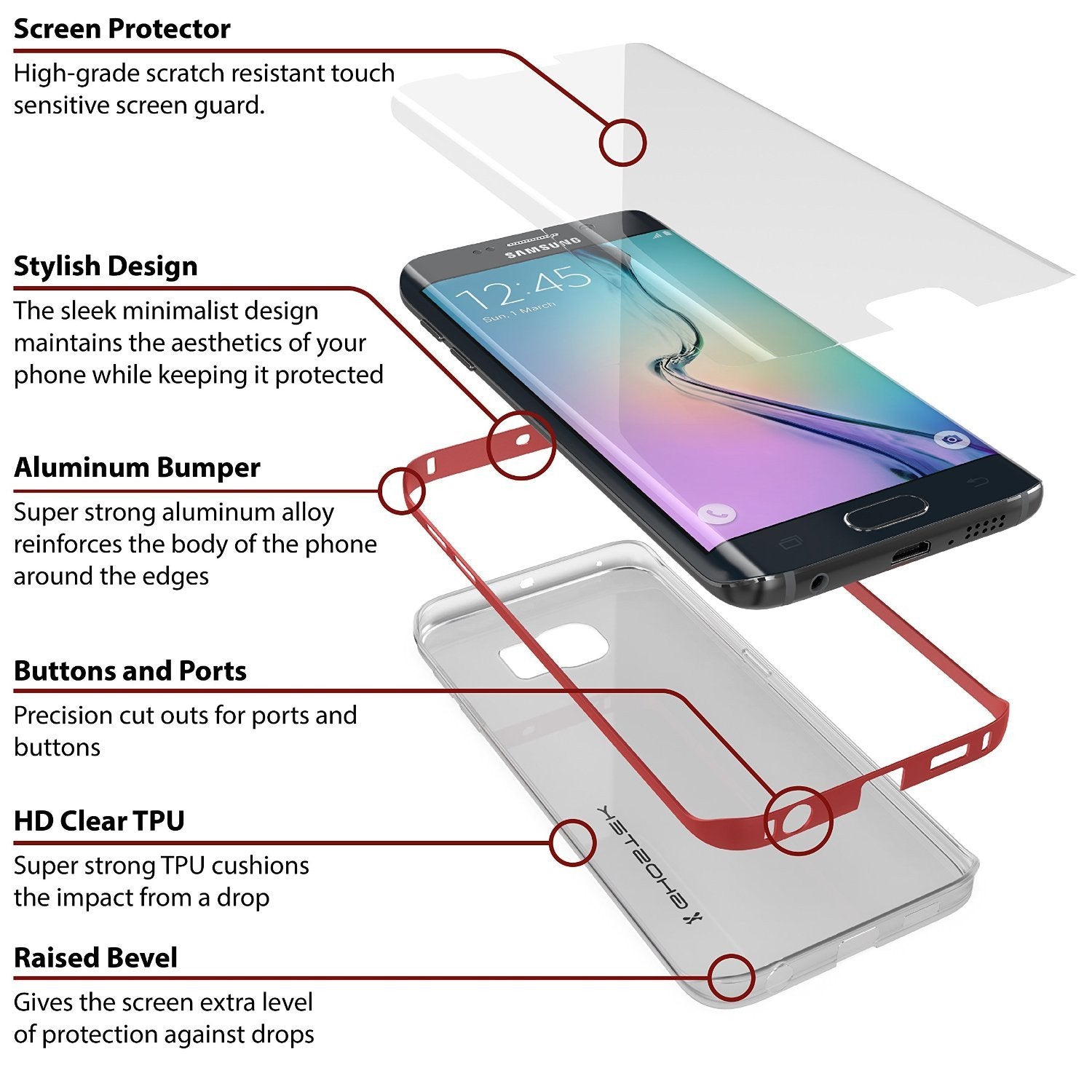 Galaxy S6 Edge+ Plus Case, Ghostek Red Cloak Series Slim Hybrid Impact Armor | Lifetime Warranty - PunkCase NZ