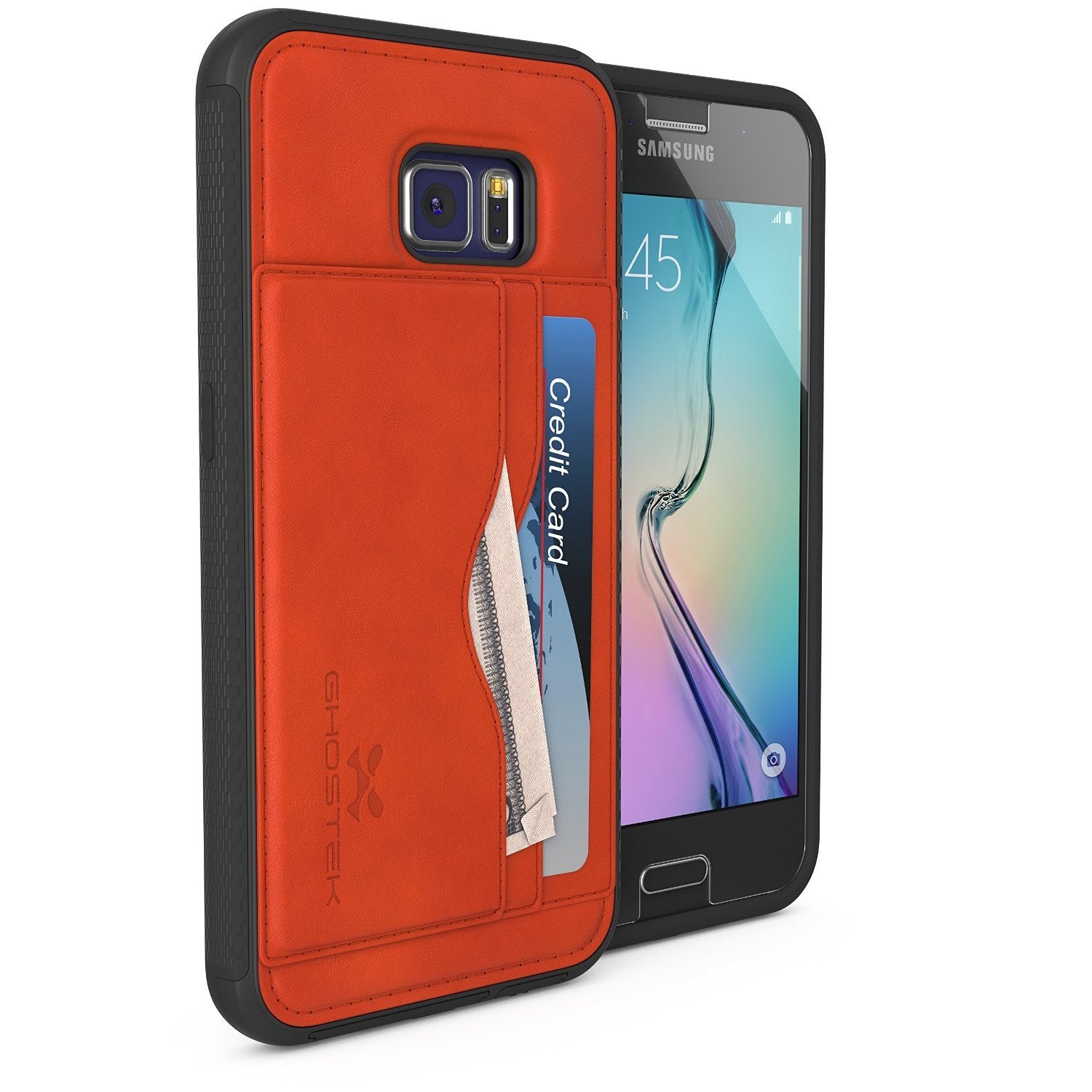 Galaxy S6 Wallet Case, Ghostek Stash Brown Wallet Case w/ Tempered Glass | Lifetime Warranty