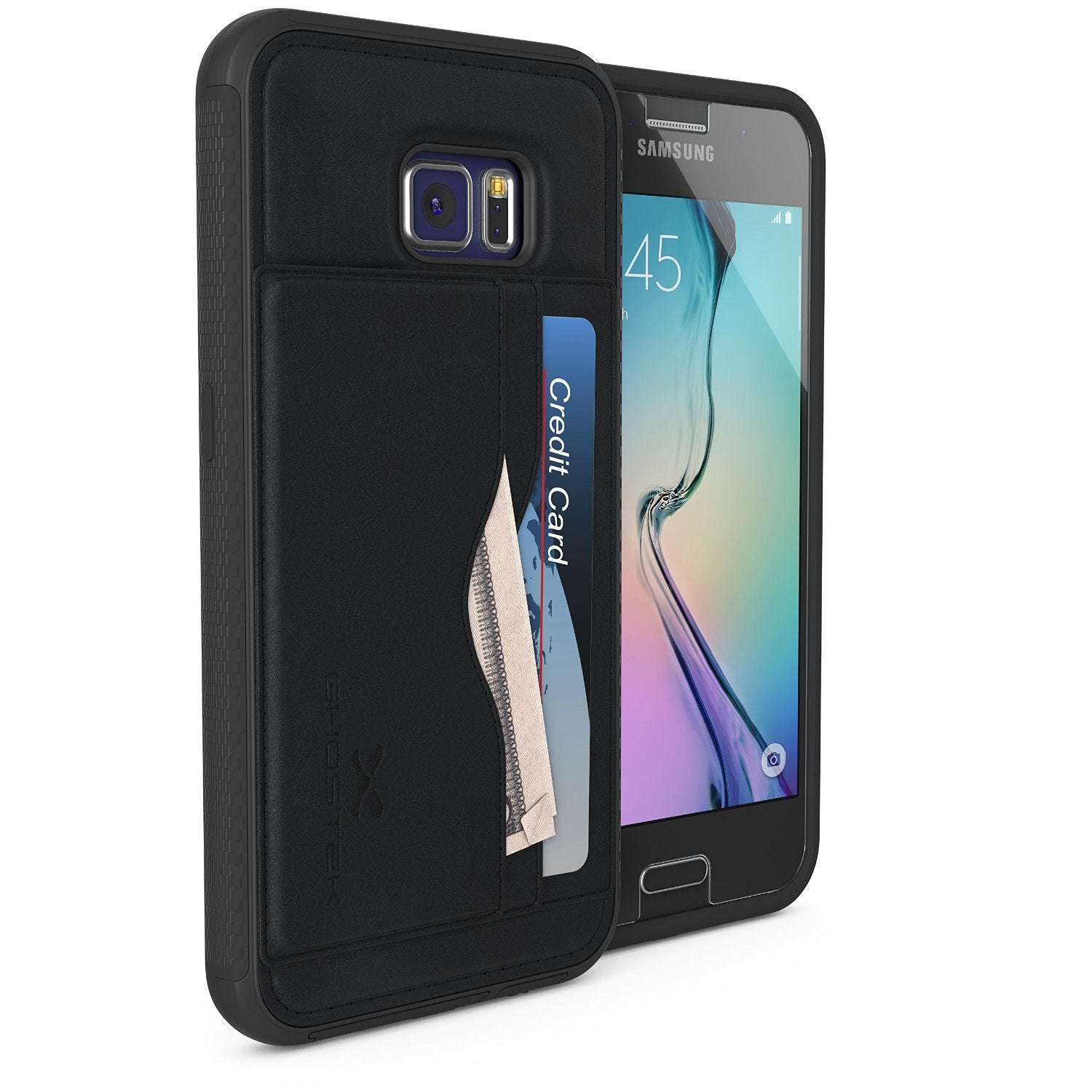 Galaxy S6 Wallet Case, Ghostek Stash Black Wallet Case w/ Tempered Glass | Lifetime Warranty