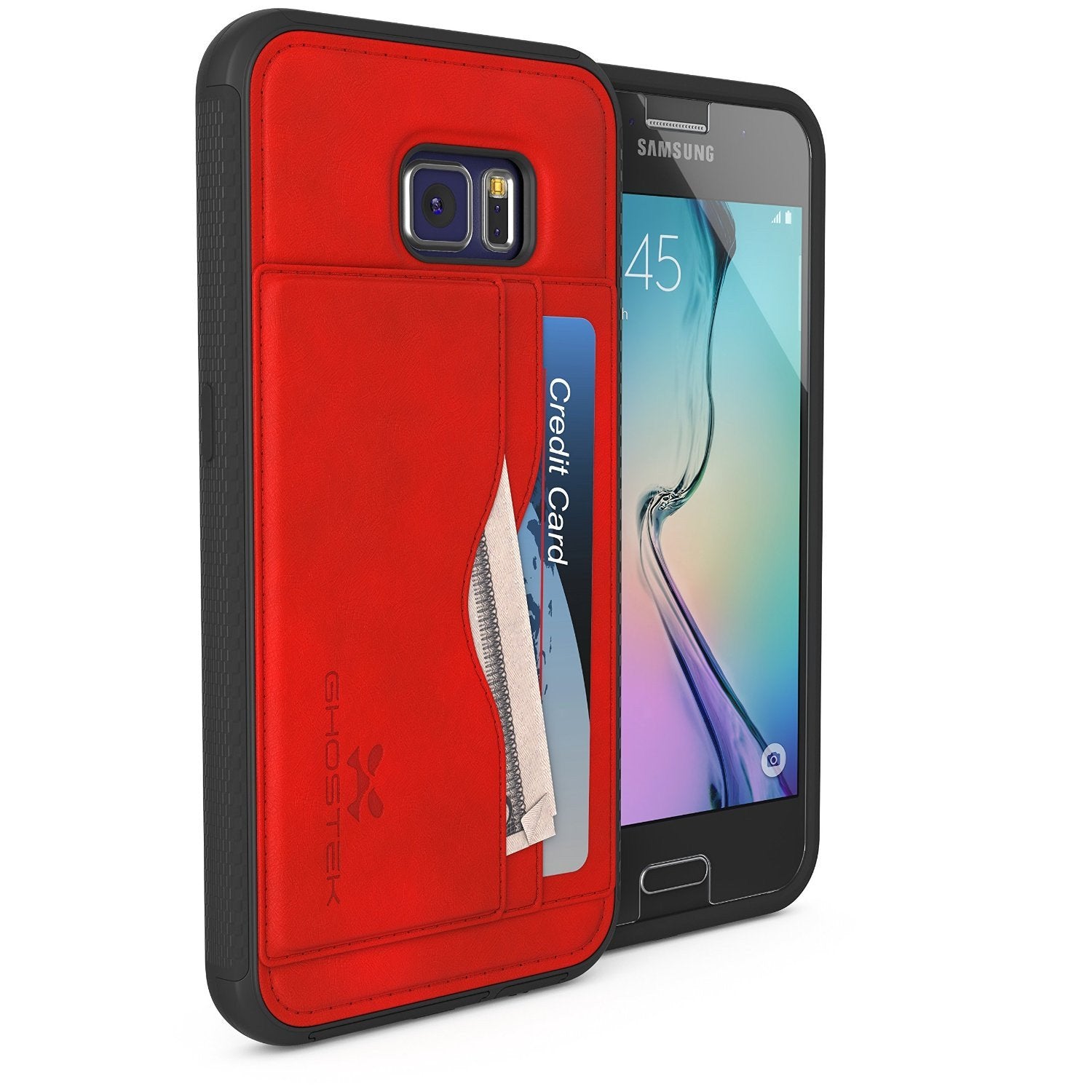 Galaxy S6 Wallet Case, Ghostek Stash Red Wallet Case w/ Tempered Glass | Lifetime Warranty