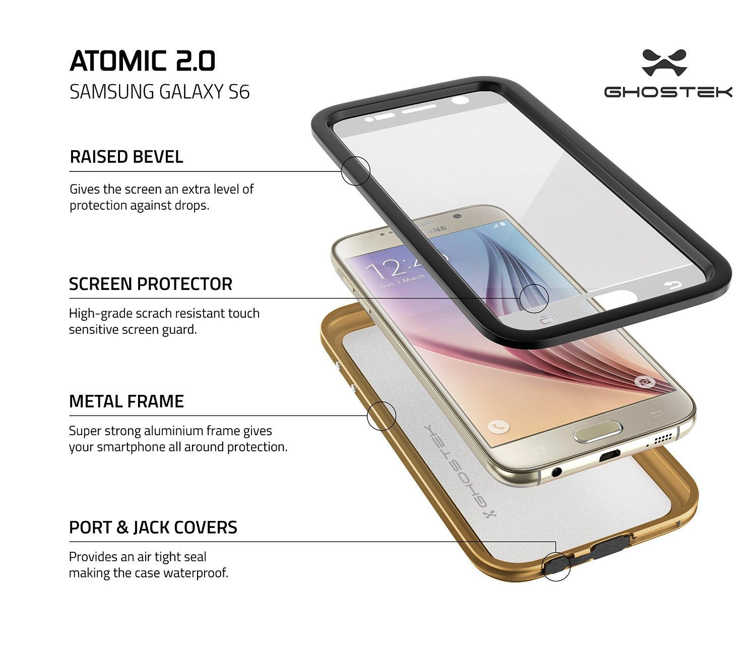 Galaxy S6 Waterproof Case, Ghostek Atomic 2.0 Gold  Water/Shock/Dirt/Snow Proof | Lifetime Warranty - PunkCase NZ