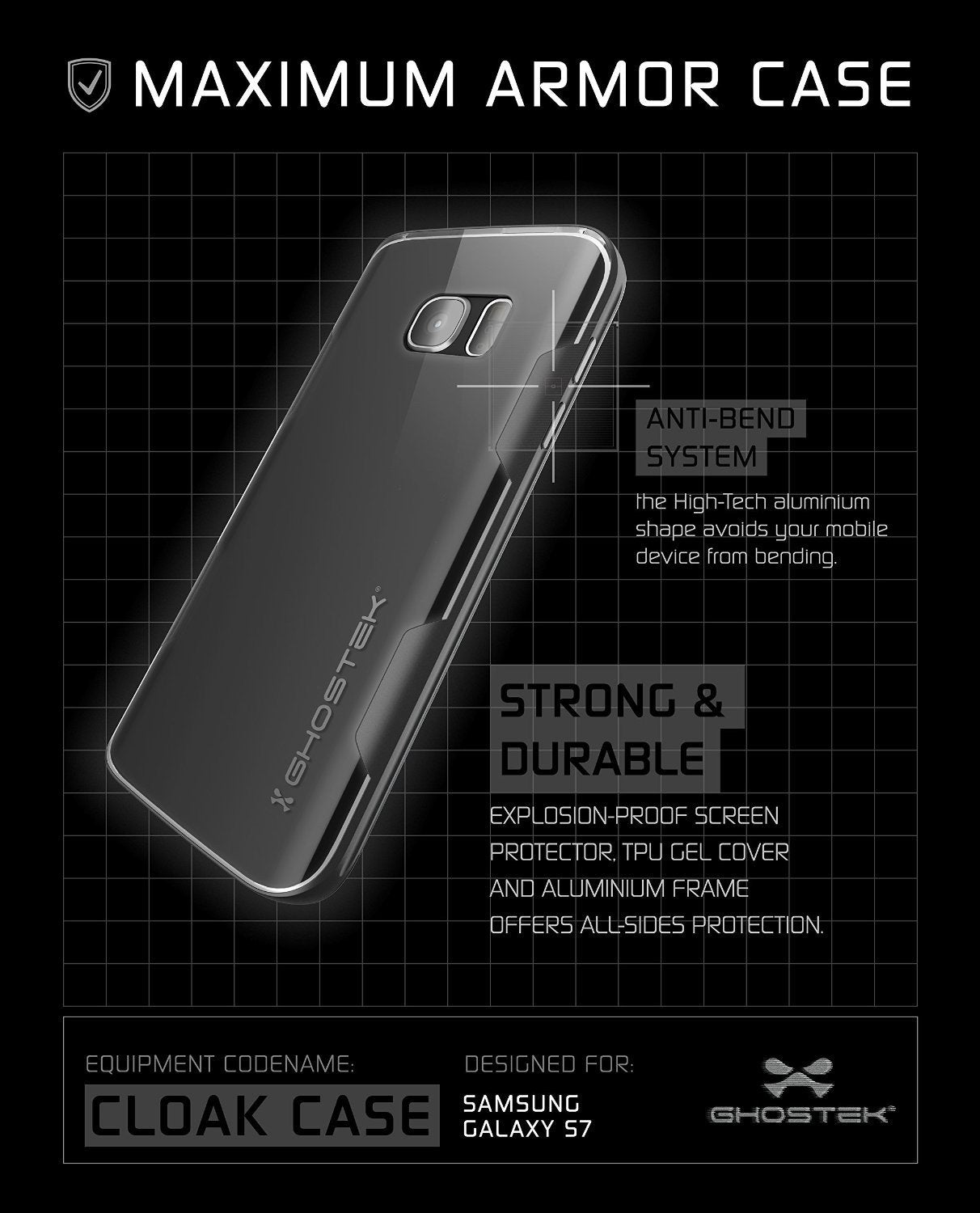 Galaxy S7 Case, Ghostek Cloak Series Black Slim Premium Protective Hybrid Impact Glass Armor - PunkCase NZ