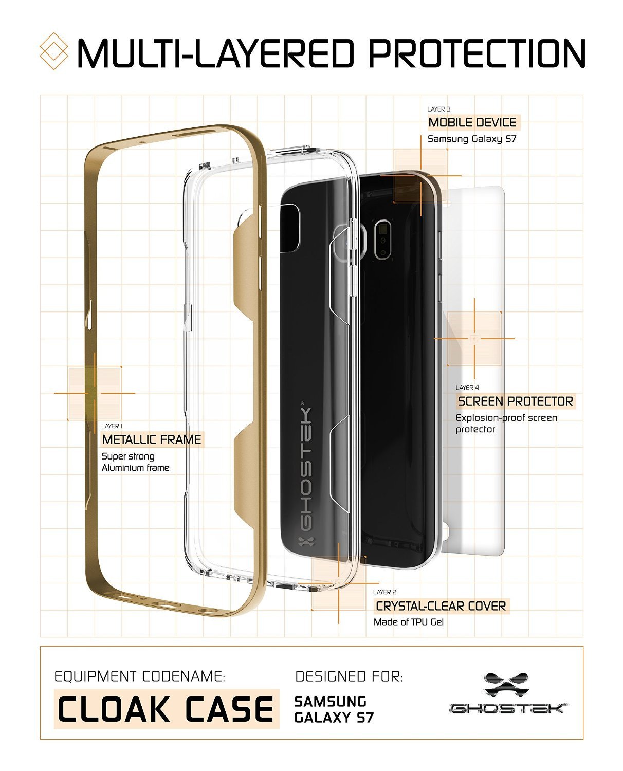Galaxy S7 Case, Ghostek Cloak Series Gold  Slim Premium Protective Hybrid Impact Glass Armor - PunkCase NZ