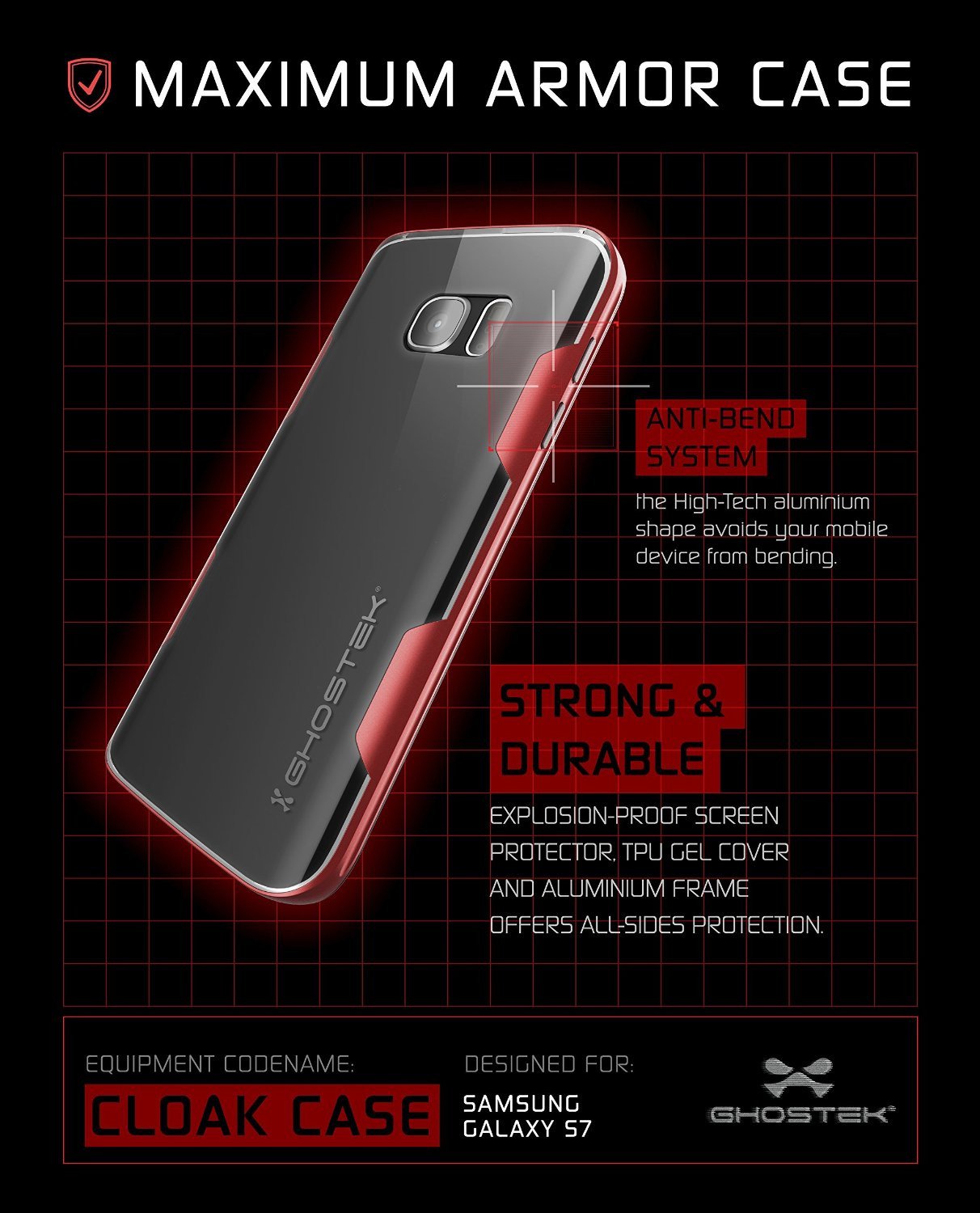 Galaxy S7 Case, Ghostek Cloak Series Red  Slim Premium Protective Hybrid Impact Glass Armor - PunkCase NZ