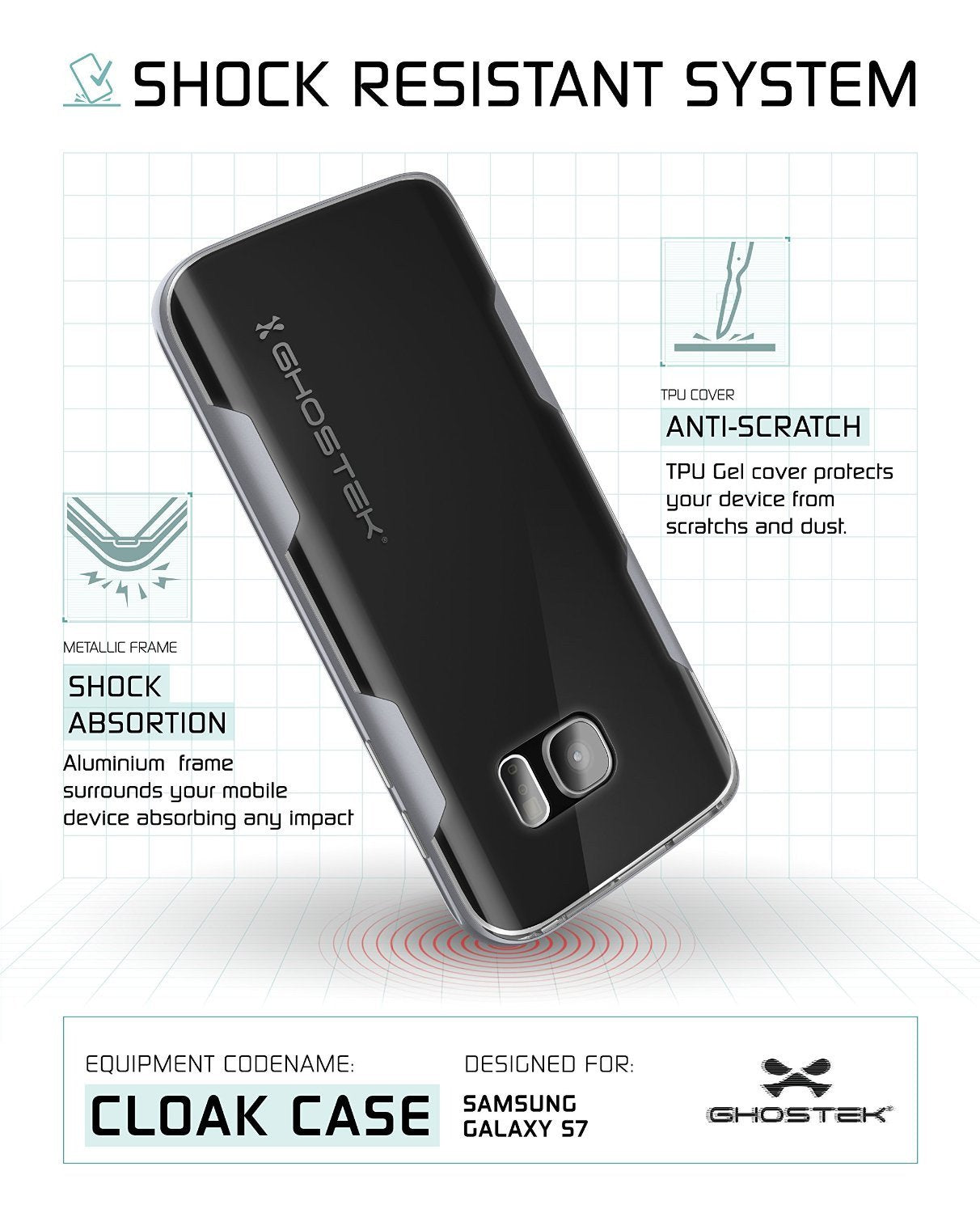 Galaxy S7 Case, Ghostek Cloak Series Silver  Slim Premium Protective Hybrid Impact Glass Armor - PunkCase NZ