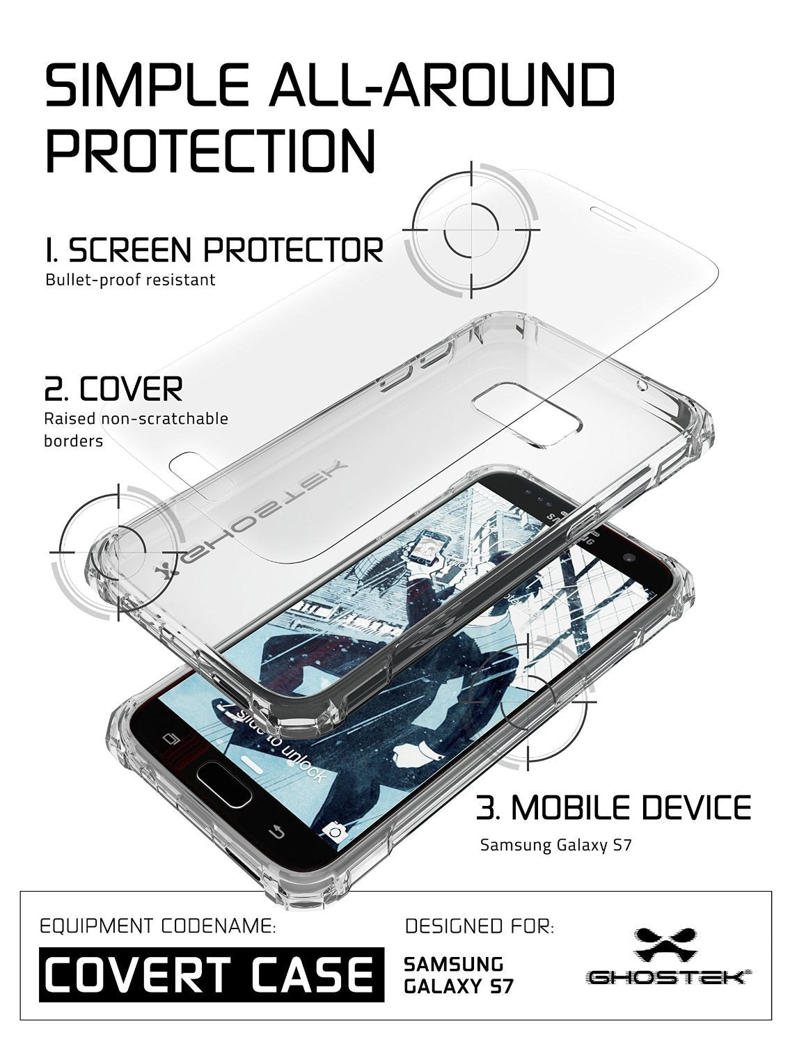 Galaxy S7 Case, Ghostek® Covert Clear Series w/ Premium Impact Cover Screen Protector | Warranty - PunkCase NZ