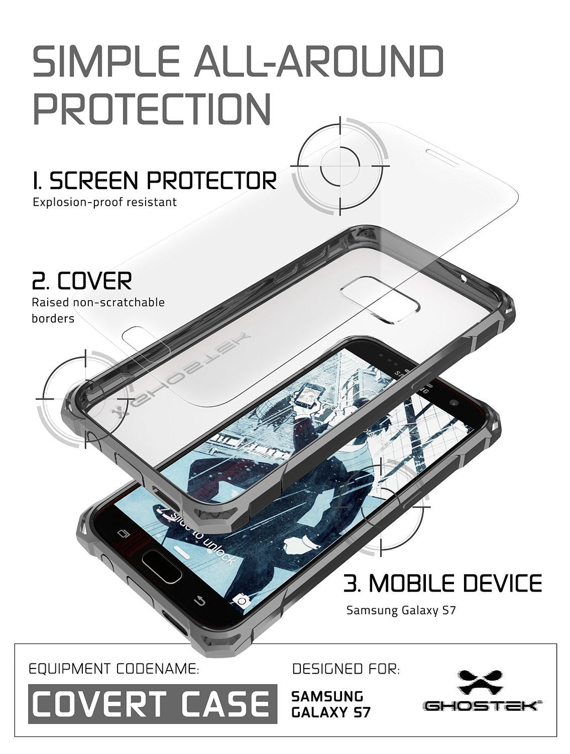 Galaxy S7 Case, Ghostek® Covert Dark Grey Series Premium Impact Cover | Lifetime Warranty Exchange - PunkCase NZ