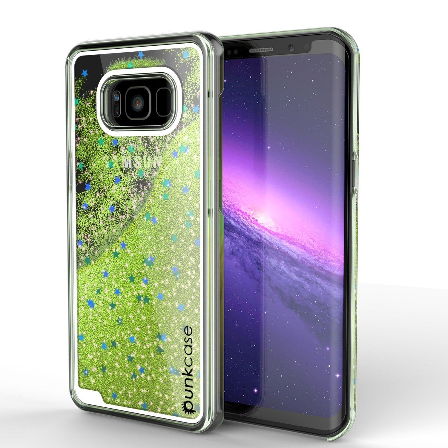 Galaxy S8 Case, Punkcase [Liquid Series] Protective Dual Layer Floating Glitter Cover with lots of Bling & Sparkle + PunkShield Screen Protector for Samsung S8 [Light Green]