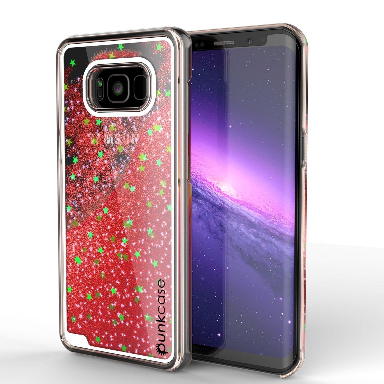 Galaxy S8 Case, Punkcase [Liquid Series] Protective Dual Layer Floating Glitter Cover with lots of Bling & Sparkle + PunkShield Screen Protector for Samsung S8 [Red]