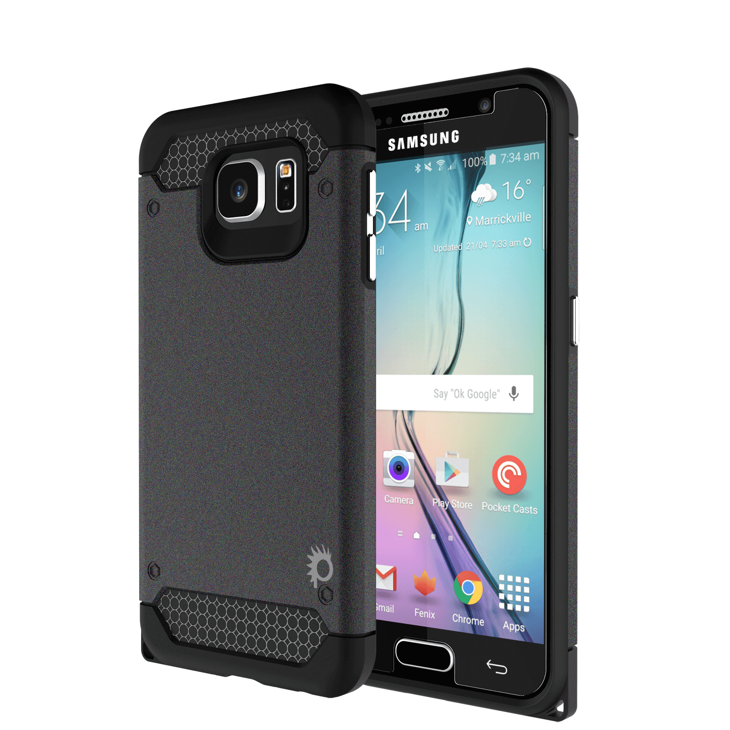 Galaxy s6 Case PunkCase Galactic Black Series Slim Armor Soft Cover Case w/ Tempered Glass