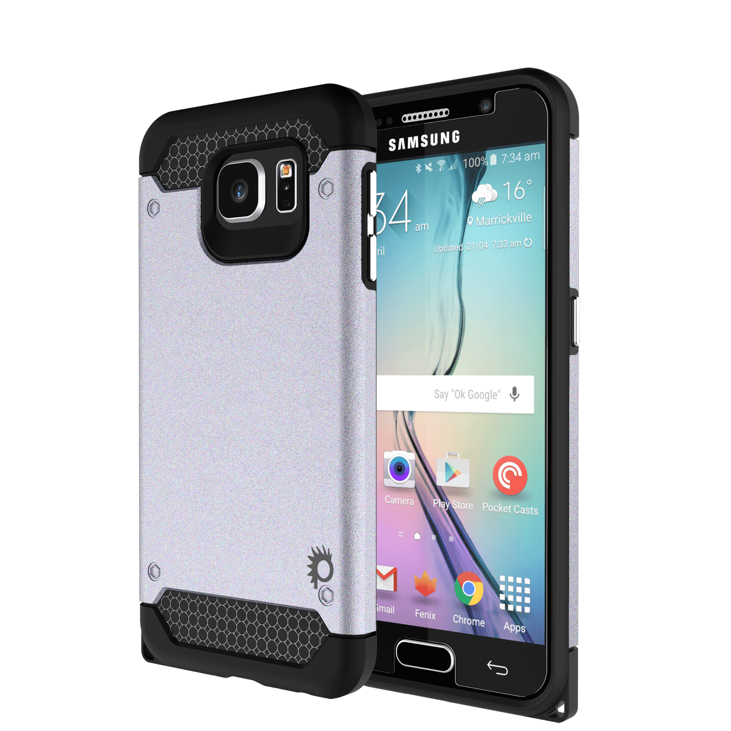 Galaxy S6 Case PunkCase Galactic Silver Slim Protective Armor Soft Cover Case w/ Tempered Glass