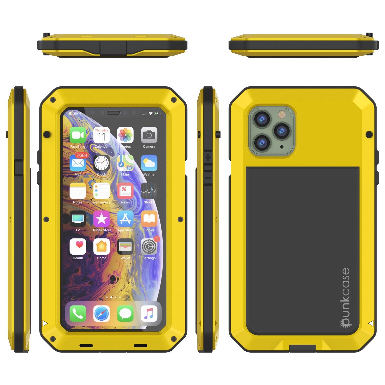 iPhone 11 Pro Max Metal Case, Heavy Duty Military Grade Armor Cover [shock proof] Full Body Hard [Neon]