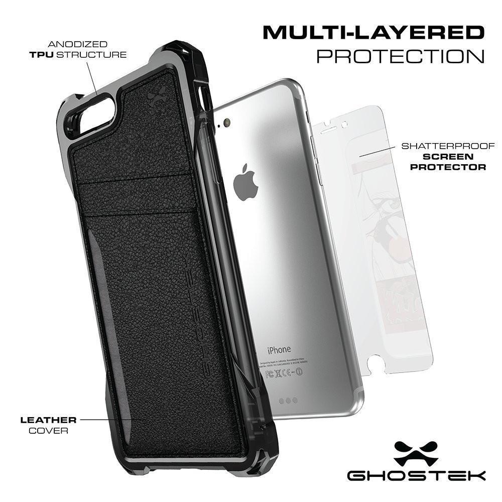 iPhone 8+Plus Wallet Case, Ghostek® Exec Red Series | Slim Armor Hybrid Impact Bumper | TPU PU Leather Credit Card Slot Holder Sleeve Cover - PunkCase NZ