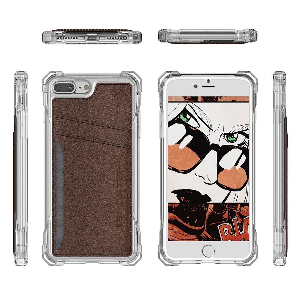 iPhone 7+ Plus Wallet Case, Ghostek Exec Brown Series | Slim Armor Hybrid Impact Bumper | TPU PU Leather Credit Card Slot Holder Sleeve Cover - PunkCase NZ