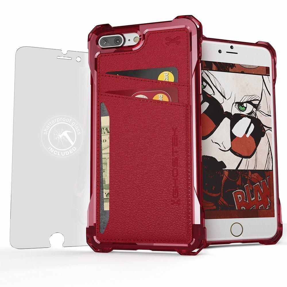 iPhone 8+Plus Wallet Case, Ghostek® Exec Red Series | Slim Armor Hybrid Impact Bumper | TPU PU Leather Credit Card Slot Holder Sleeve Cover
