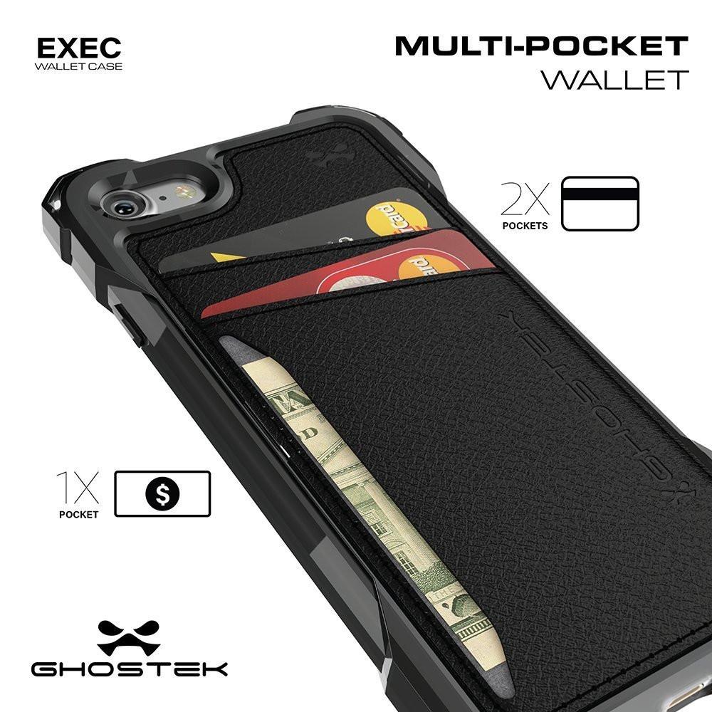 iPhone 7 Wallet Case, Ghostek Exec Brown Series | Slim Armor Hybrid Impact Bumper | TPU PU Leather Credit Card Slot Holder Sleeve Cover - PunkCase NZ