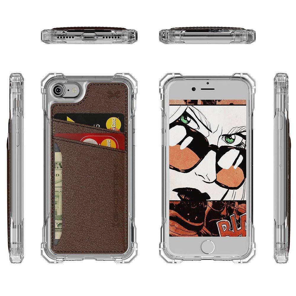 iPhone 8 Wallet Case, Ghostek Exec Brown Series | Slim Armor Hybrid Impact Bumper | TPU PU Leather Credit Card Slot Holder Sleeve Cover - PunkCase NZ