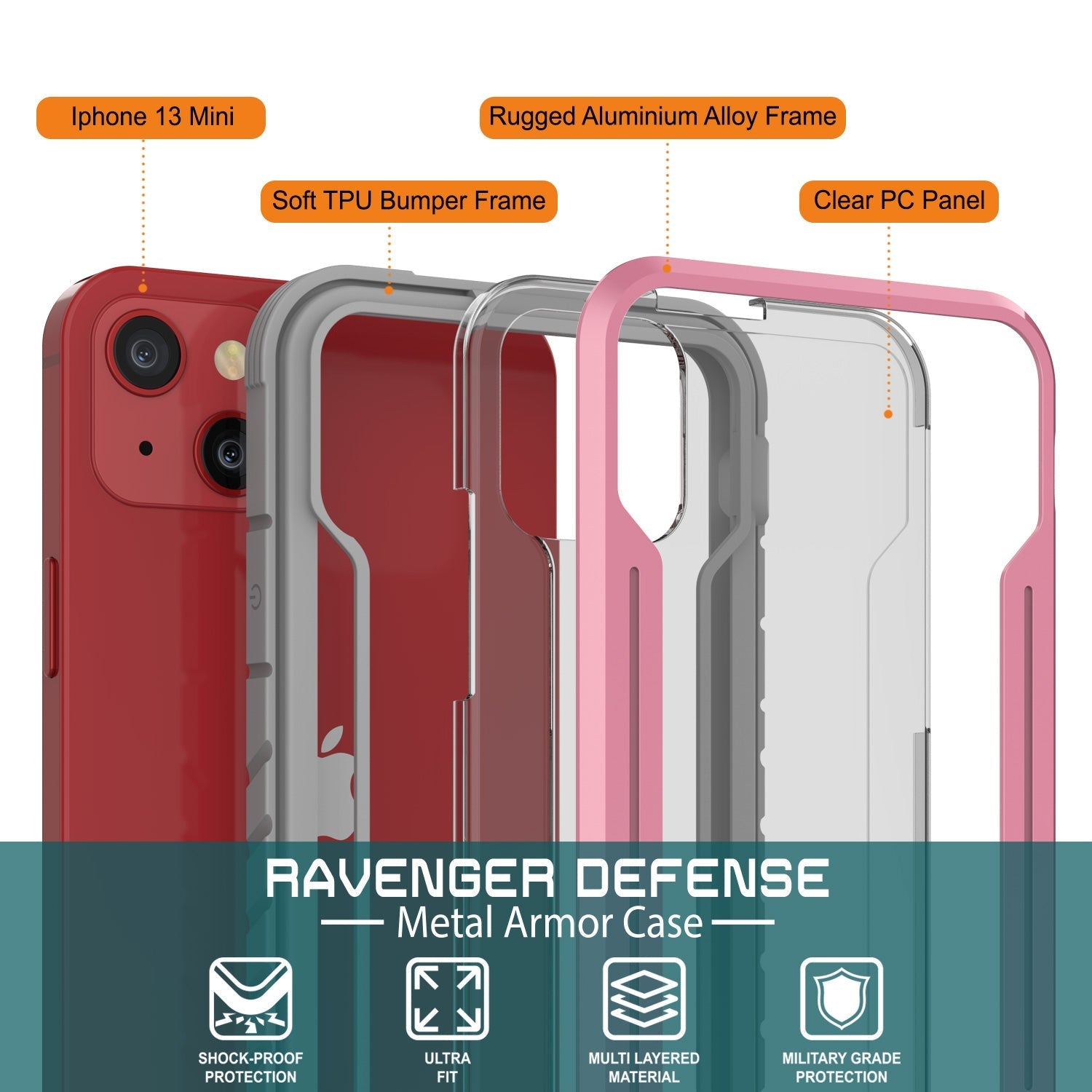 Punkcase iPhone 14 Plus Ravenger MAG Defense Case Protective Military Grade Multilayer Cover [Rose-Gold]