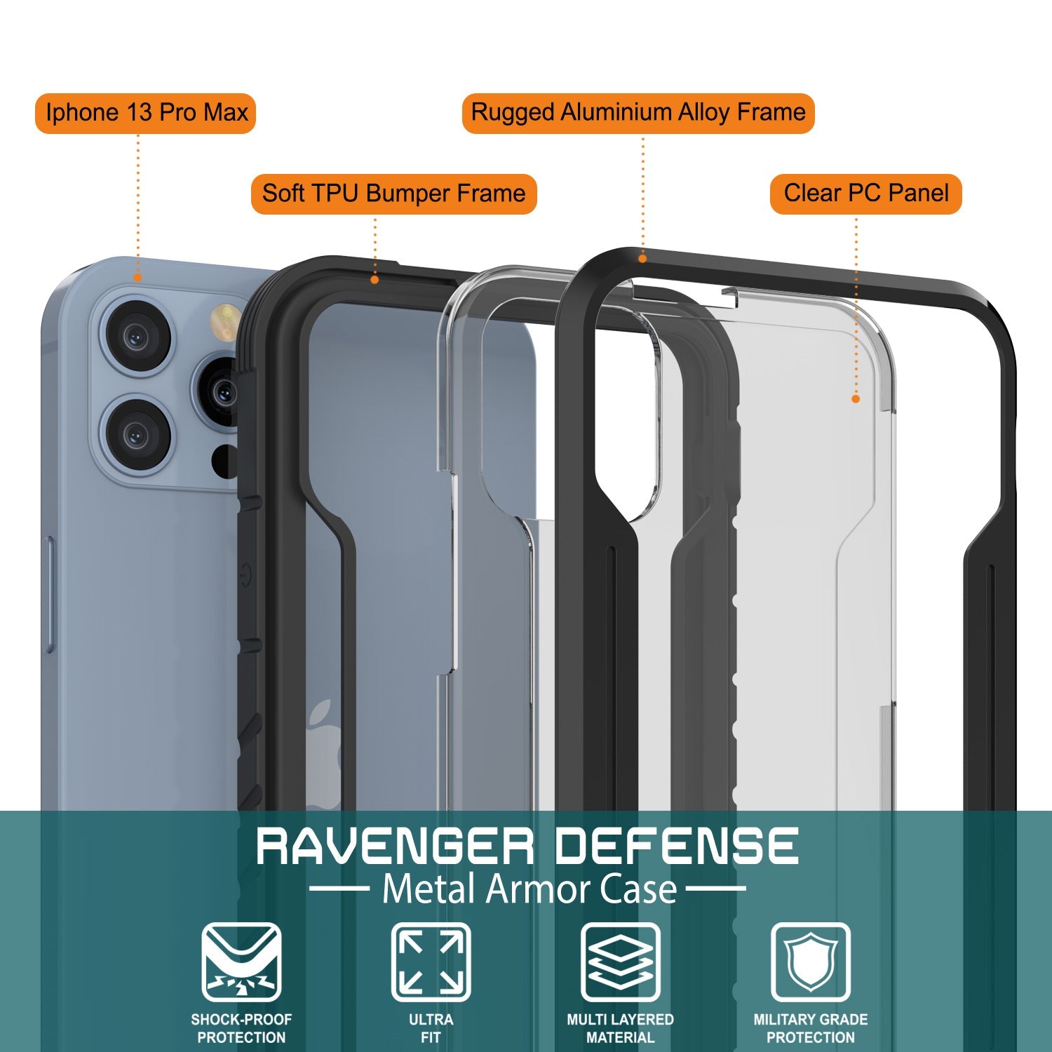 Punkcase iPhone 14 Pro Max Ravenger MAG Defense Case Protective Military Grade Multilayer Cover [Black]
