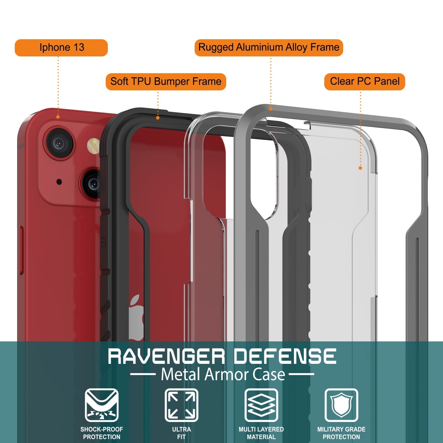 Punkcase iPhone 14 Ravenger MAG Defense Case Protective Military Grade Multilayer Cover [Grey-Black]