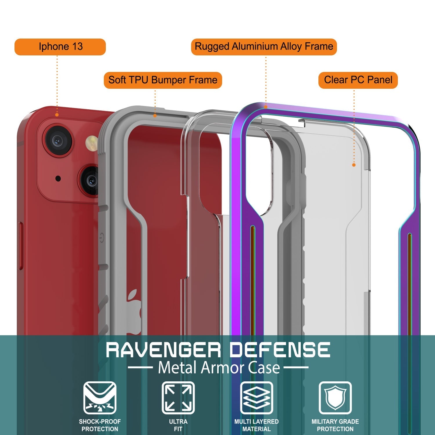 Punkcase iPhone 14 Ravenger MAG Defense Case Protective Military Grade Multilayer Cover [Rainbow]