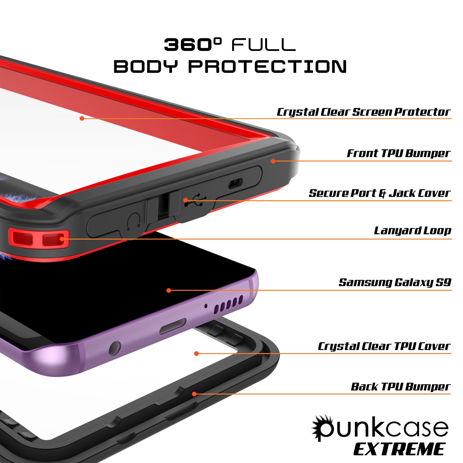 Galaxy S9 Waterproof Case, Punkcase [Extreme Series] [Slim Fit] [IP68 Certified] [Shockproof] [Snowproof] [Dirproof] Armor Cover W/ Built In Screen Protector for Samsung Galaxy S9 [Red] - PunkCase NZ