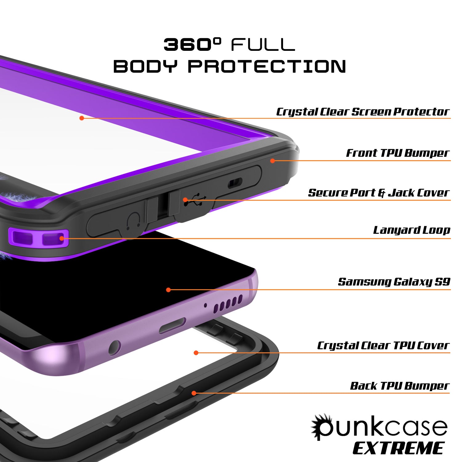 Galaxy S9 Waterproof Case, Punkcase [Extreme Series] [Slim Fit] [IP68 Certified] [Shockproof] [Snowproof] [Dirproof] Armor Cover W/ Built In Screen Protector for Samsung Galaxy S9 [Purple] - PunkCase NZ