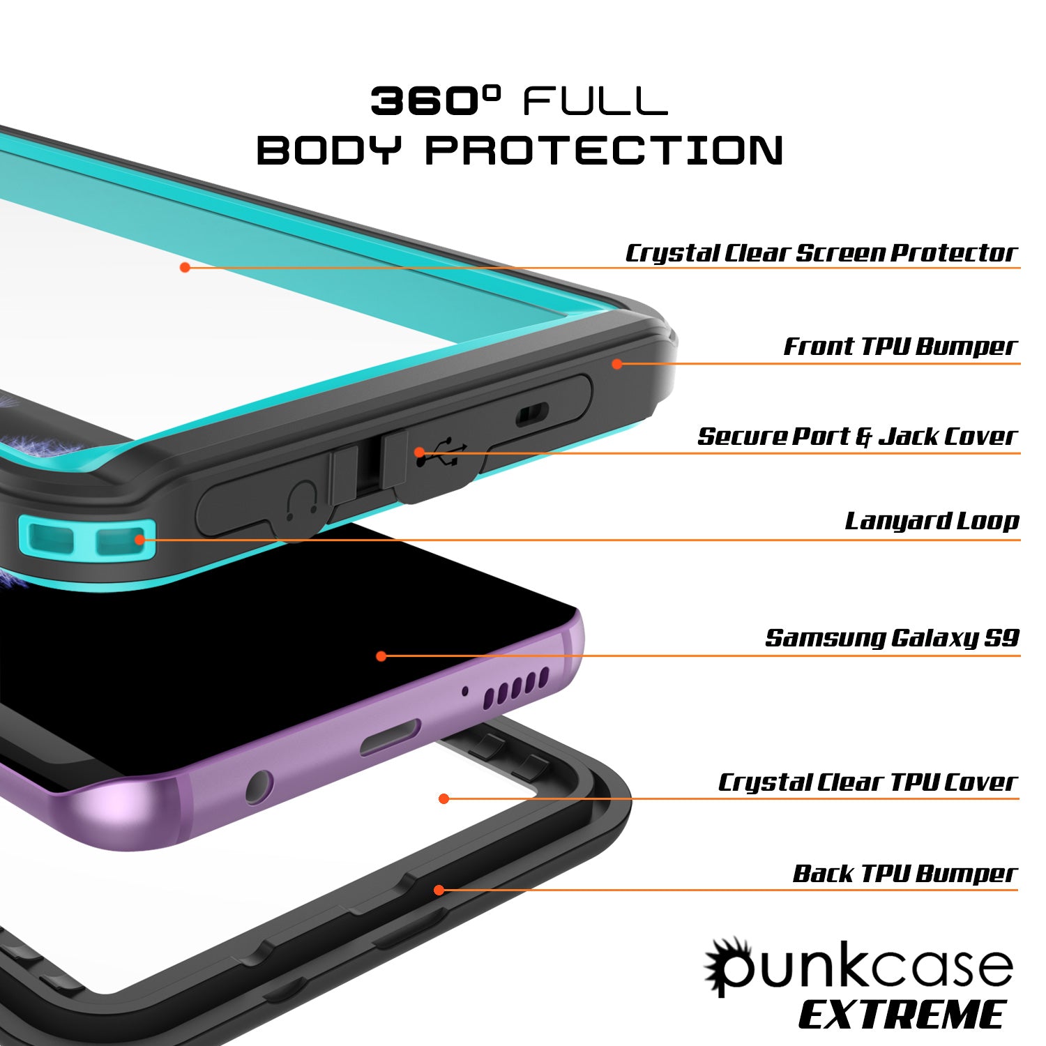 Galaxy S9 Waterproof Case, Punkcase [Extreme Series] [Slim Fit] [IP68 Certified] [Shockproof] [Snowproof] [Dirproof] Armor Cover W/ Built In Screen Protector for Samsung Galaxy S9 [Teal] - PunkCase NZ