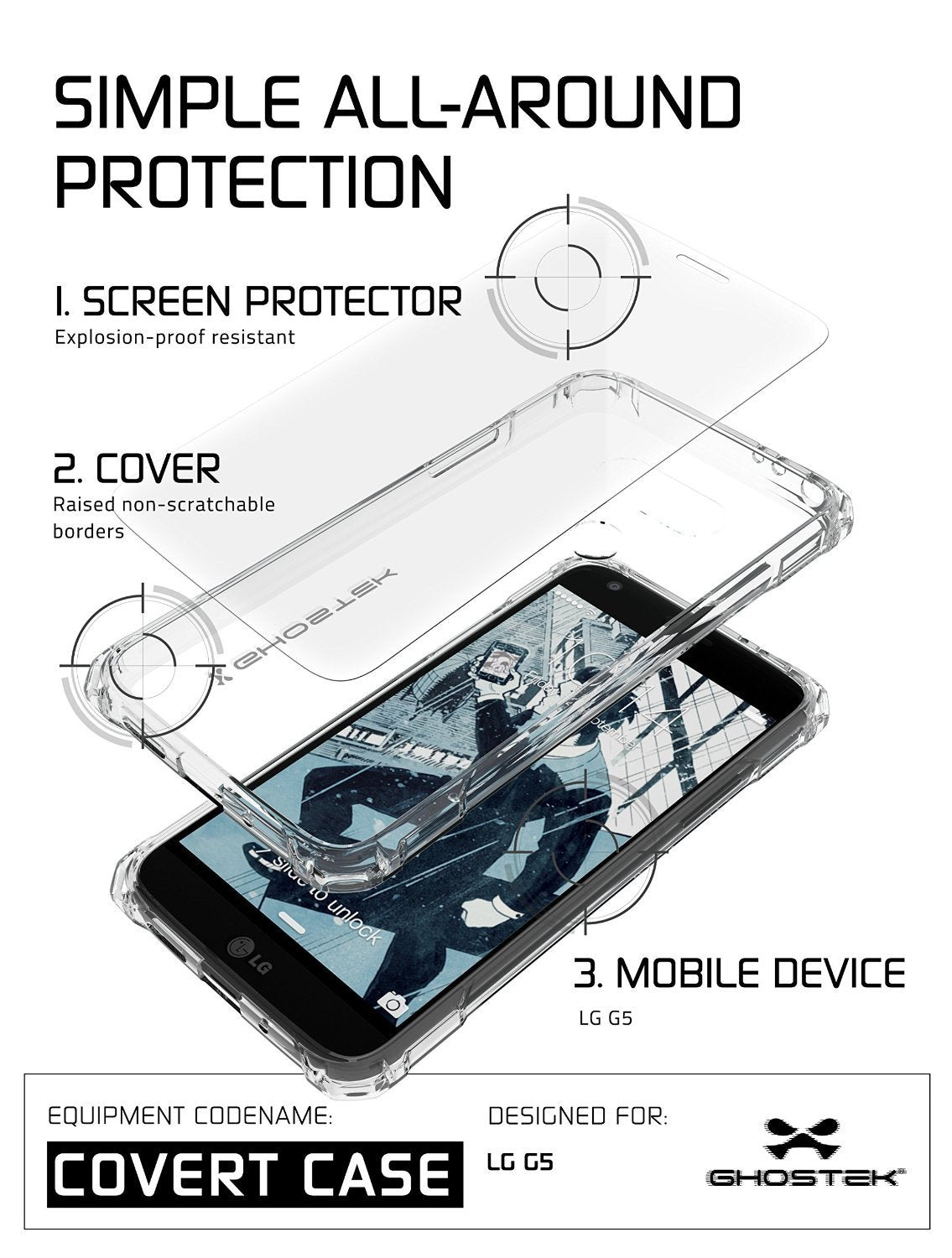 LG G5 Case, Ghostek® Clear Covert Premium Slim Hybrid Protective Cover | Lifetime Warranty Exchange - PunkCase NZ